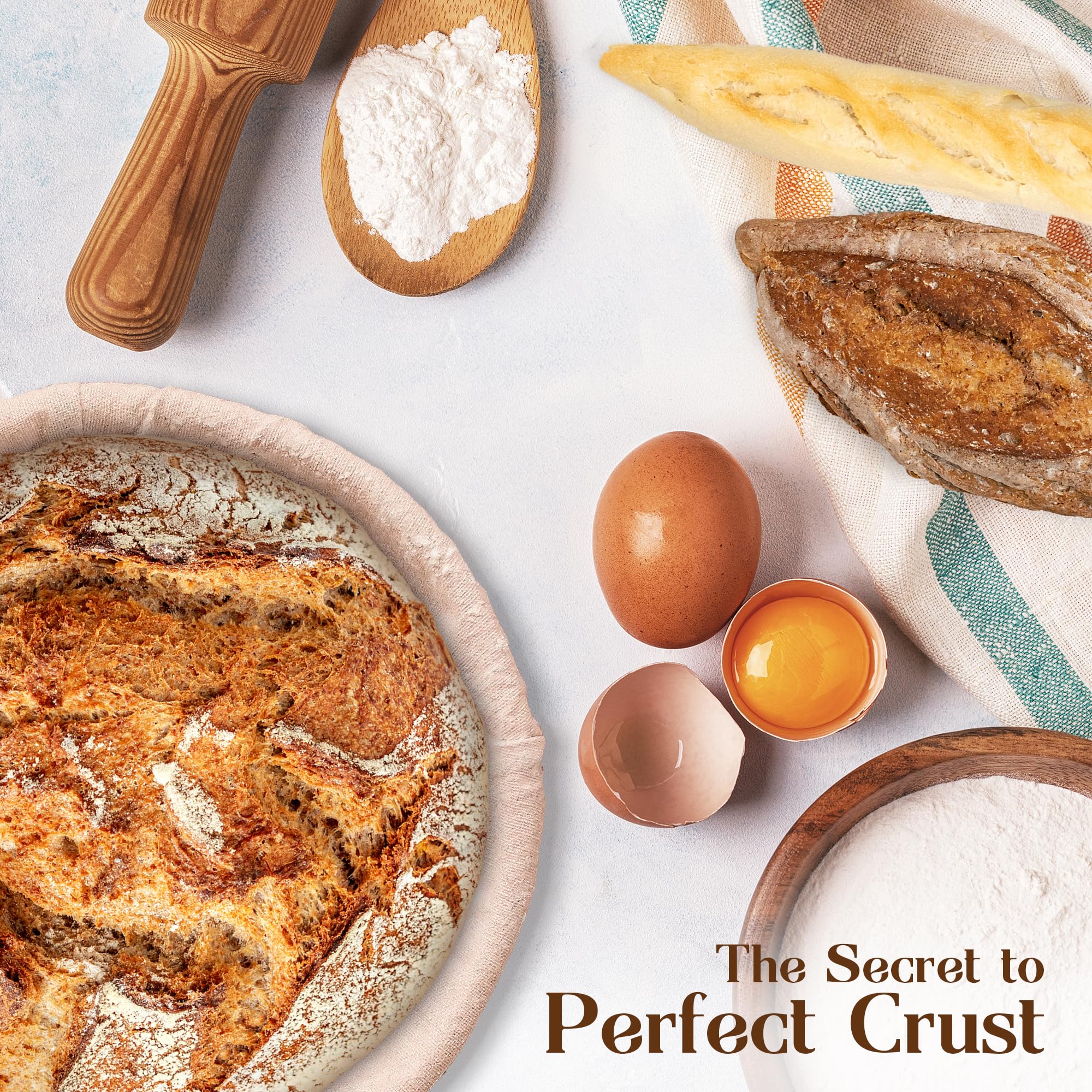 Abioto Bread Proofing Baskets For Sourdough Bread Baking - 7 And 9 Round Banneton Baskets With Liners, Made Of The Finest In