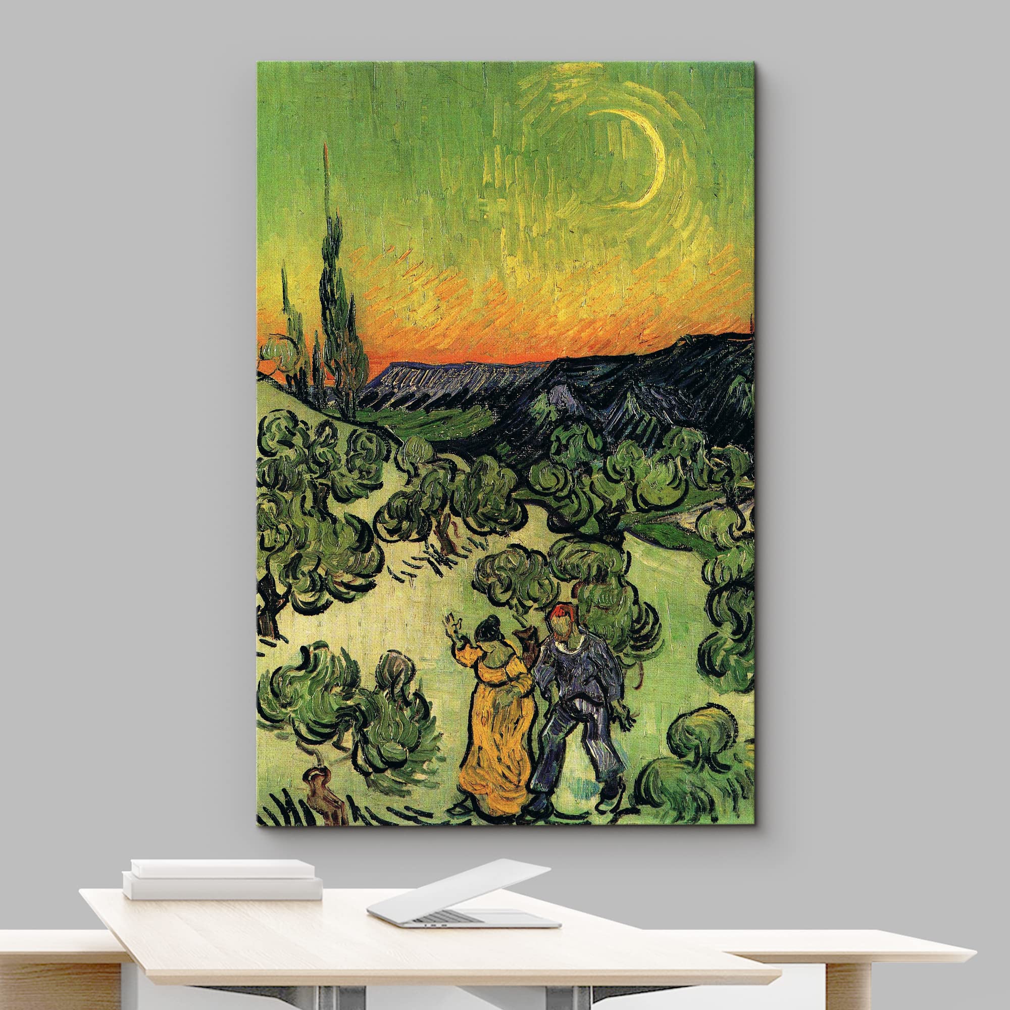 Wall26 Canvas Print Wall Art Road With Cypress & Star By Master Artist Vincent Van Gogh Nature Wilderness Illustrations Fine Art