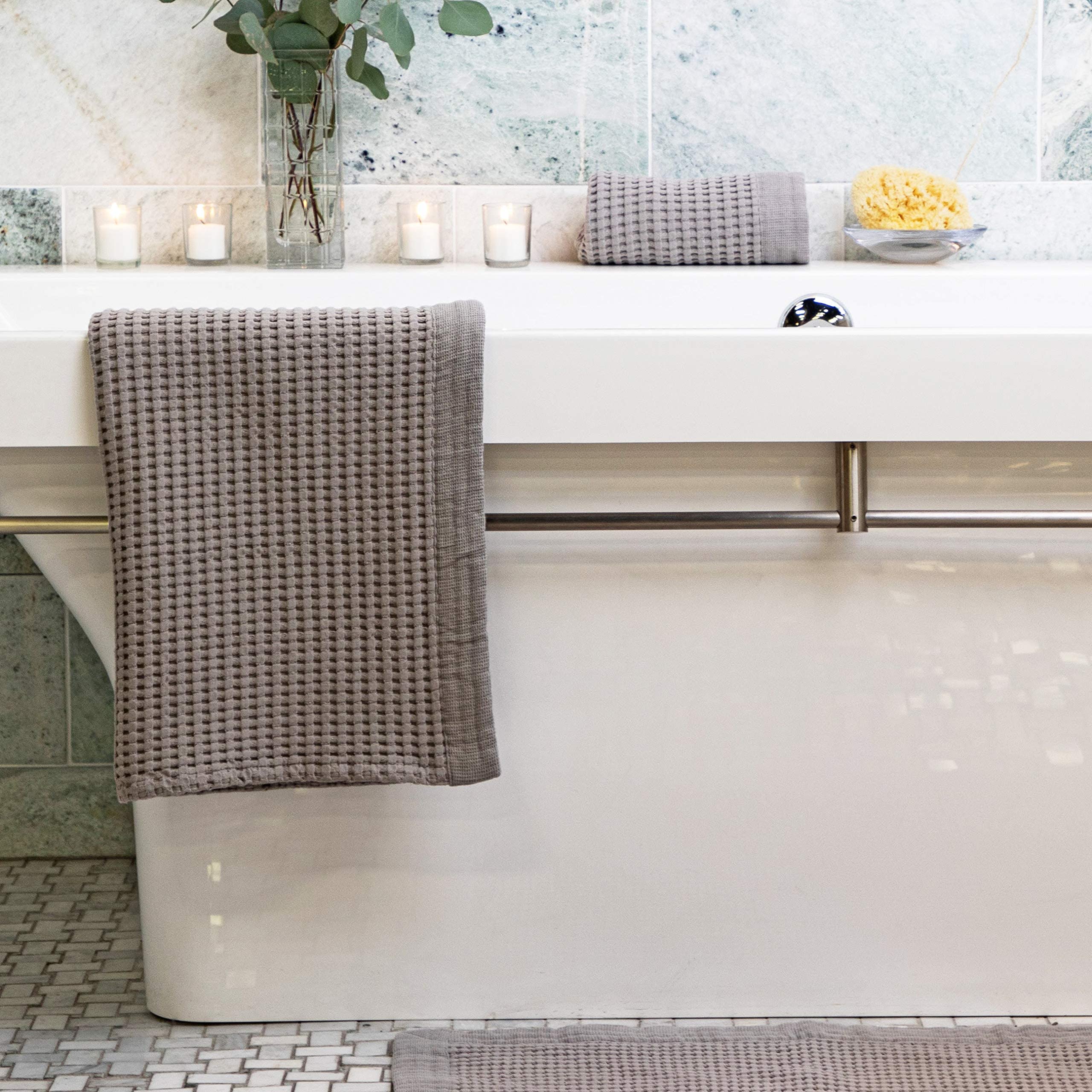 Gilden Tree Bathroom Mat Absorbent Cotton Quick Dry For Shower, Bath & Bathtub Washable Thin, Modern Style (Pewter)