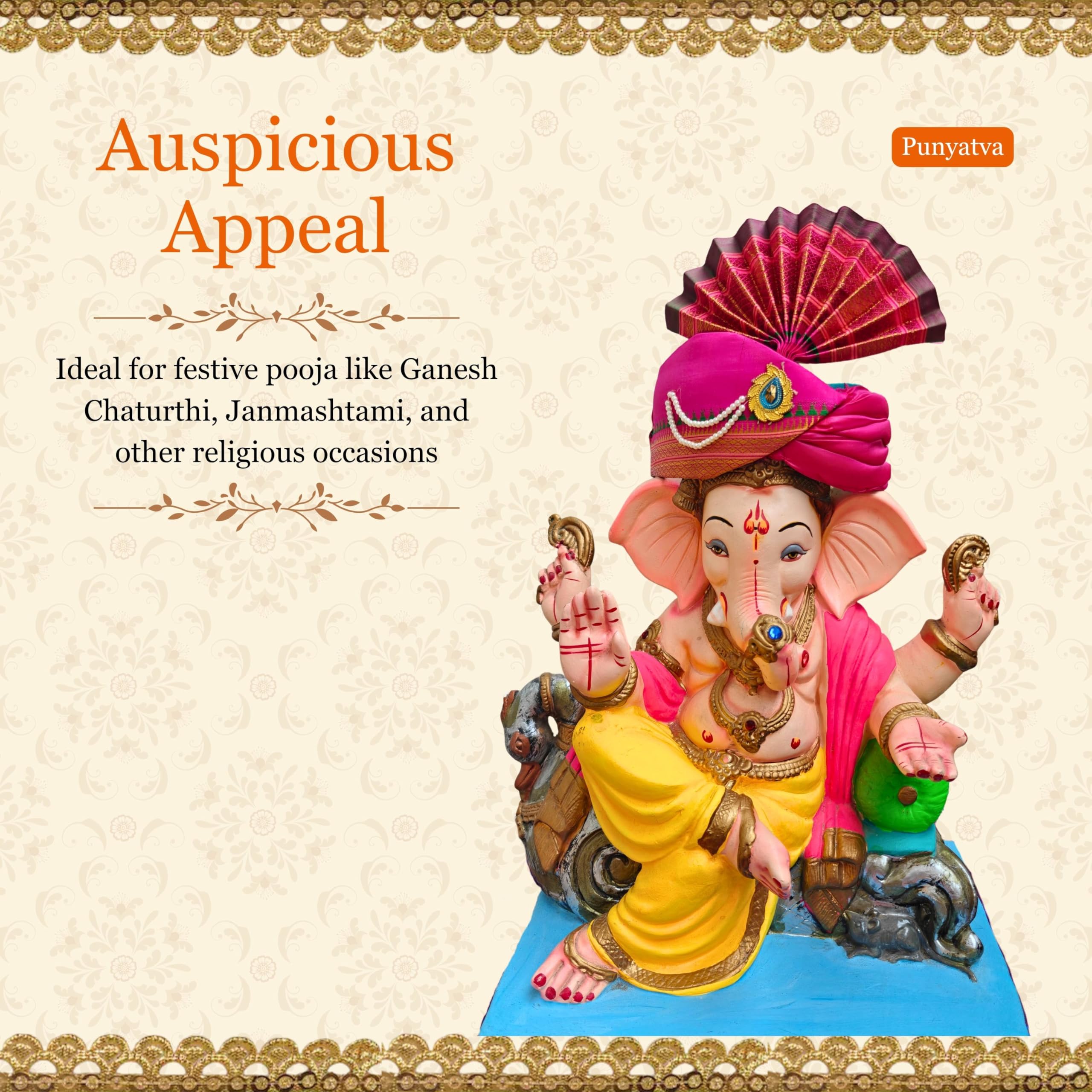 Punyatva Ganpati Feta Mukut (Turban, Silk, Pink) / Ganesh Pheta/Gauri Ganpati Festival Decoration Accessories/Ganpati Jewellery/