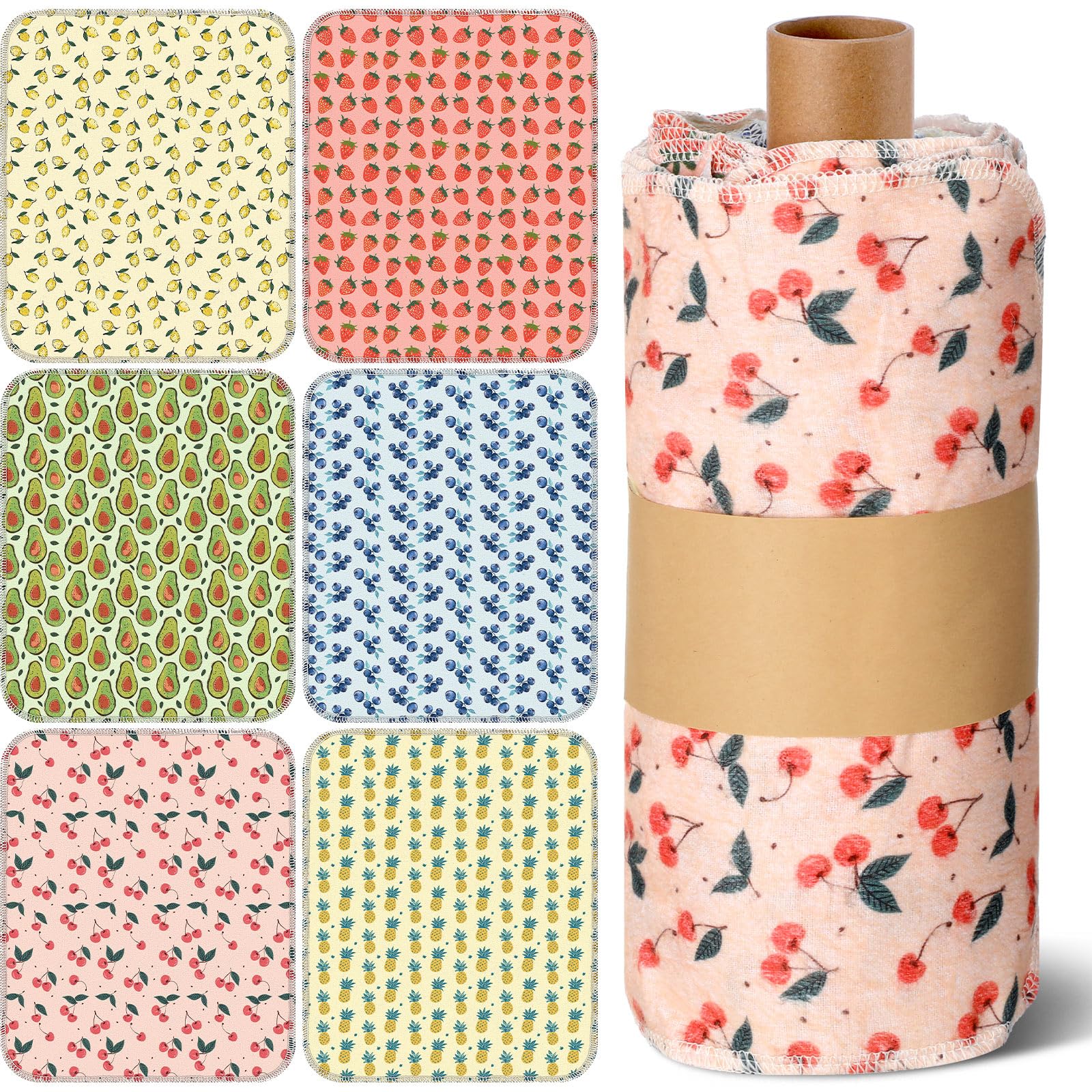 Redbaker 30 Pcs Reusable Paper Towels Rolls Kitchen Towels Bulk Washable Paperless Cloth Cotton Hand Napkins with Cardboard Reus