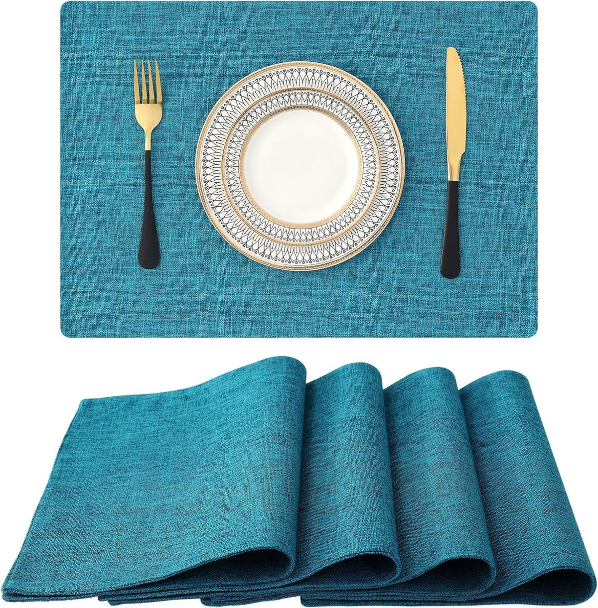 Homaxy Cloths Placemats For Dining Table Set Of 4, Heat Resistant Washable Cotton Linen Blend Table Mats, Easy To Clean Place Ma