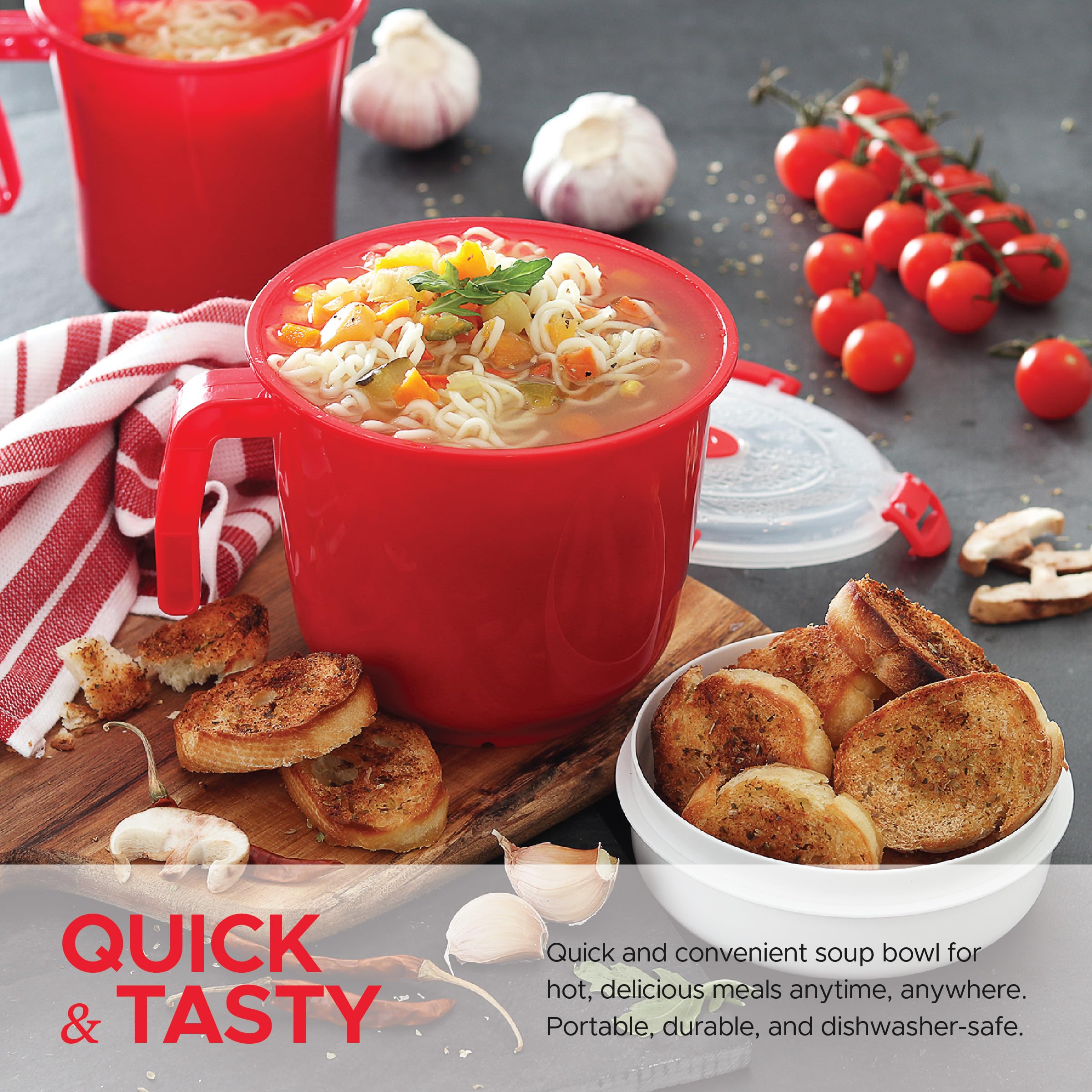 Tafura Microwave Bowl With Lid [Pack Of 2] | Microwavable Soup Bowl With Cover | Noodle Bowl | Christmas Soup Cup Microwave-Safe