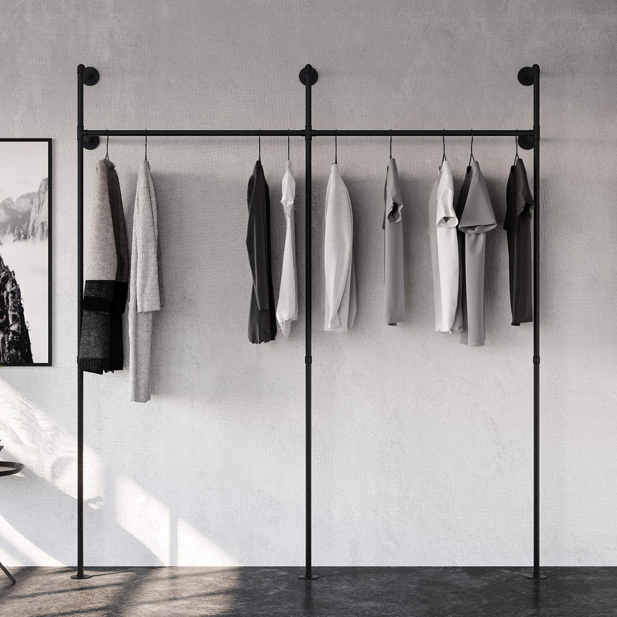 Pamo Industrial Pipe Clothing Rack Metal Black - Wall Mounted Clothes Racks For Hanging Clothes - Modern Walk In Closet - Kim Ii