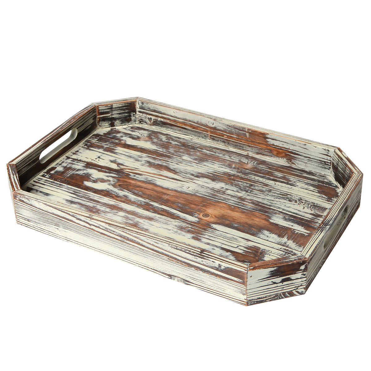 Mygift Torched Wood Serving Tray With Handles - Rustic Farmhouse Decor Breakfast, Ottoman, Coffee Table Decorative Tray With Ang