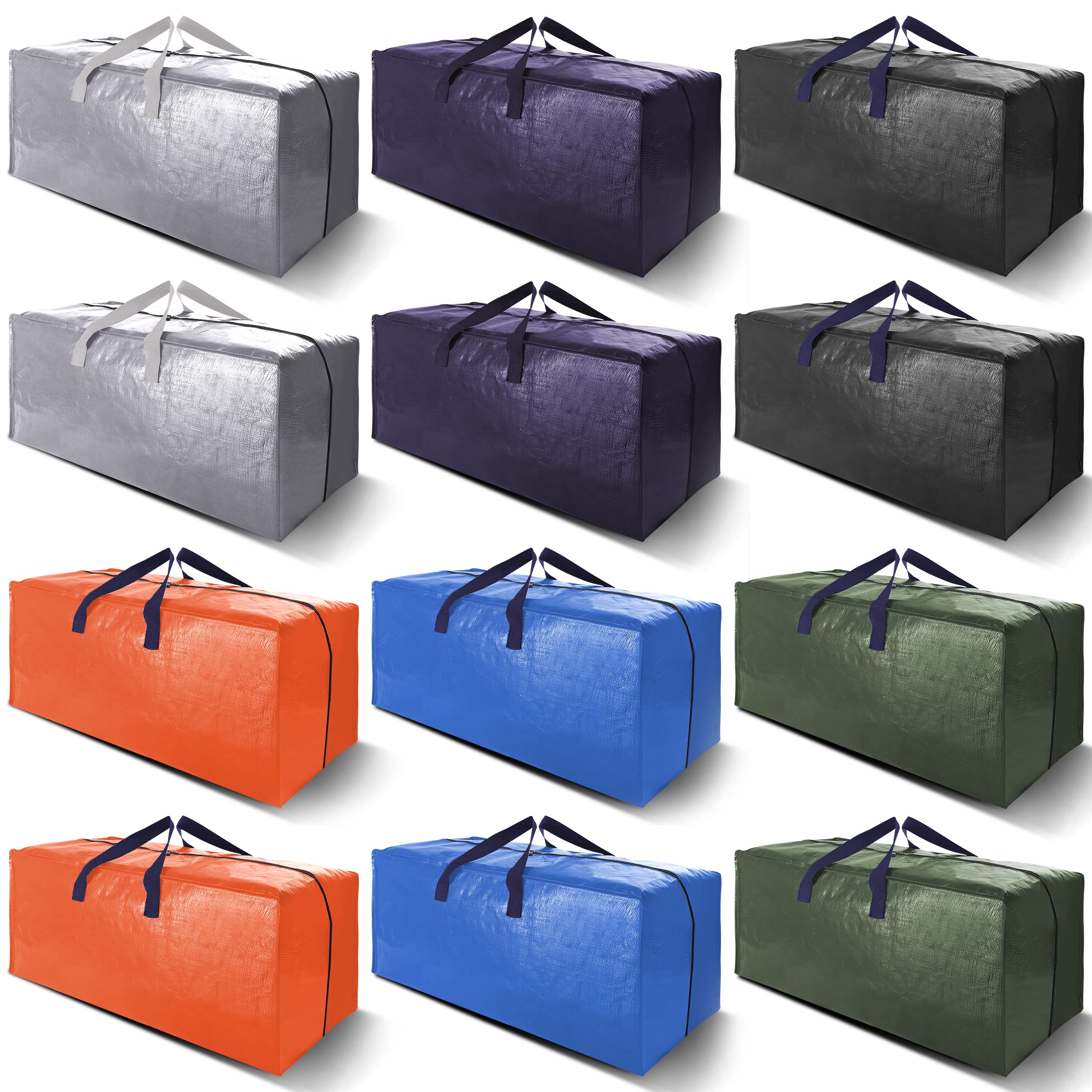 Velvetsure 12 Pack Heavy Duty Extra Large Moving Bags W/Backpack Straps - Strong Handles & Zippers, Storage Totes For Space Savi