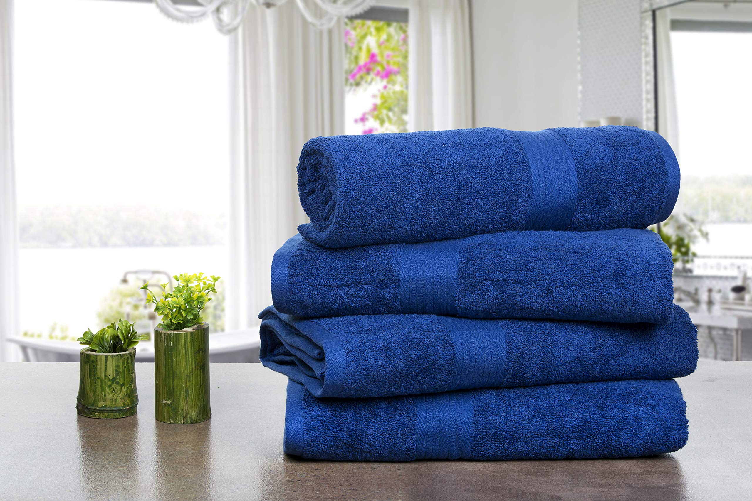 Ample Decor Bath Towel Set of 4 30 X 54 Inch 600GSM 100% Cotton Quick Dry Bathroom Towel - 4pcs Navy