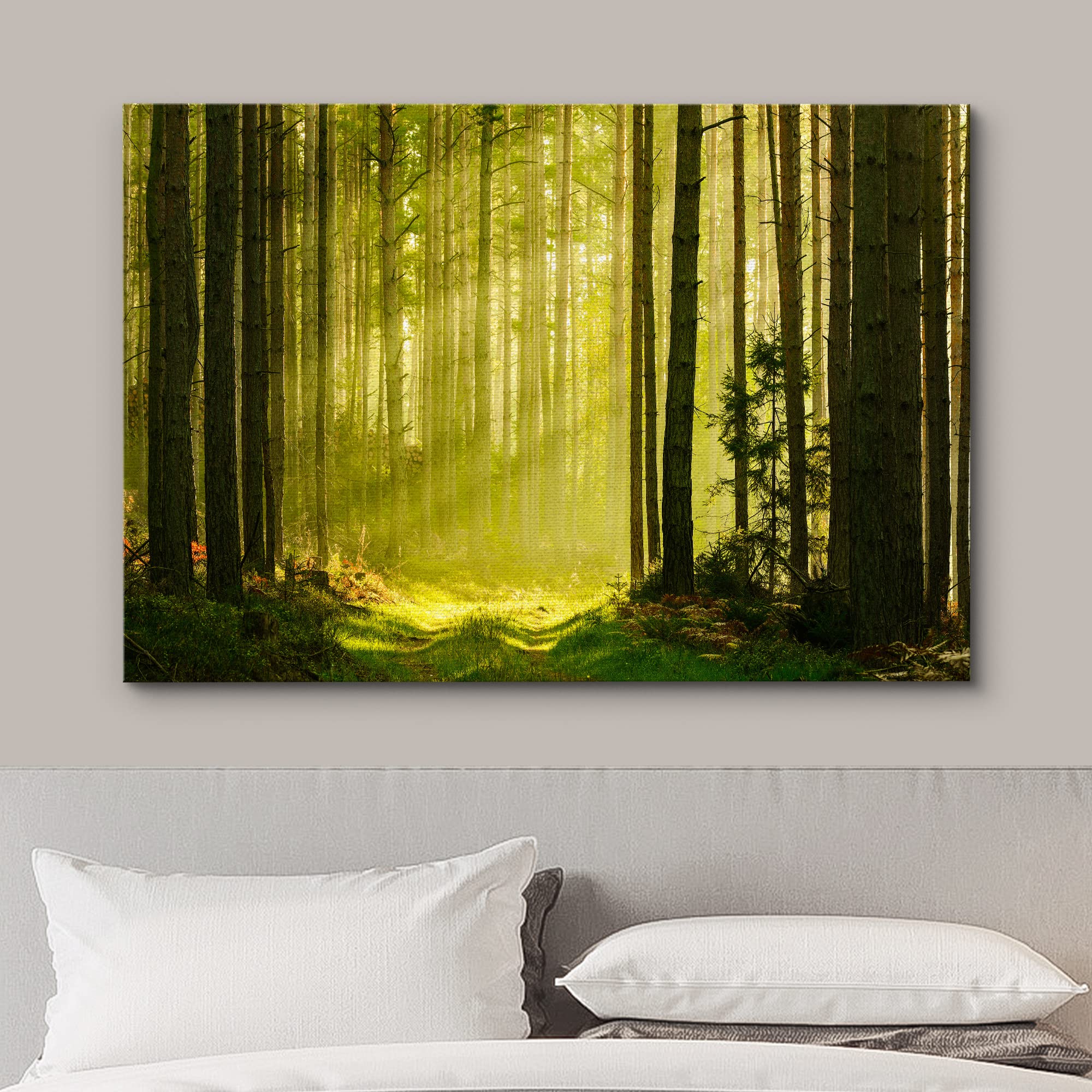 wall26 Canvas Print Wall Art Springtime Summer Sunlight Green Forest Nature Wilderness Photography Realism Earth Scenery Rustic Scenic Landscape Colorful for Living Room  Bedroom  Office - 24''x36''