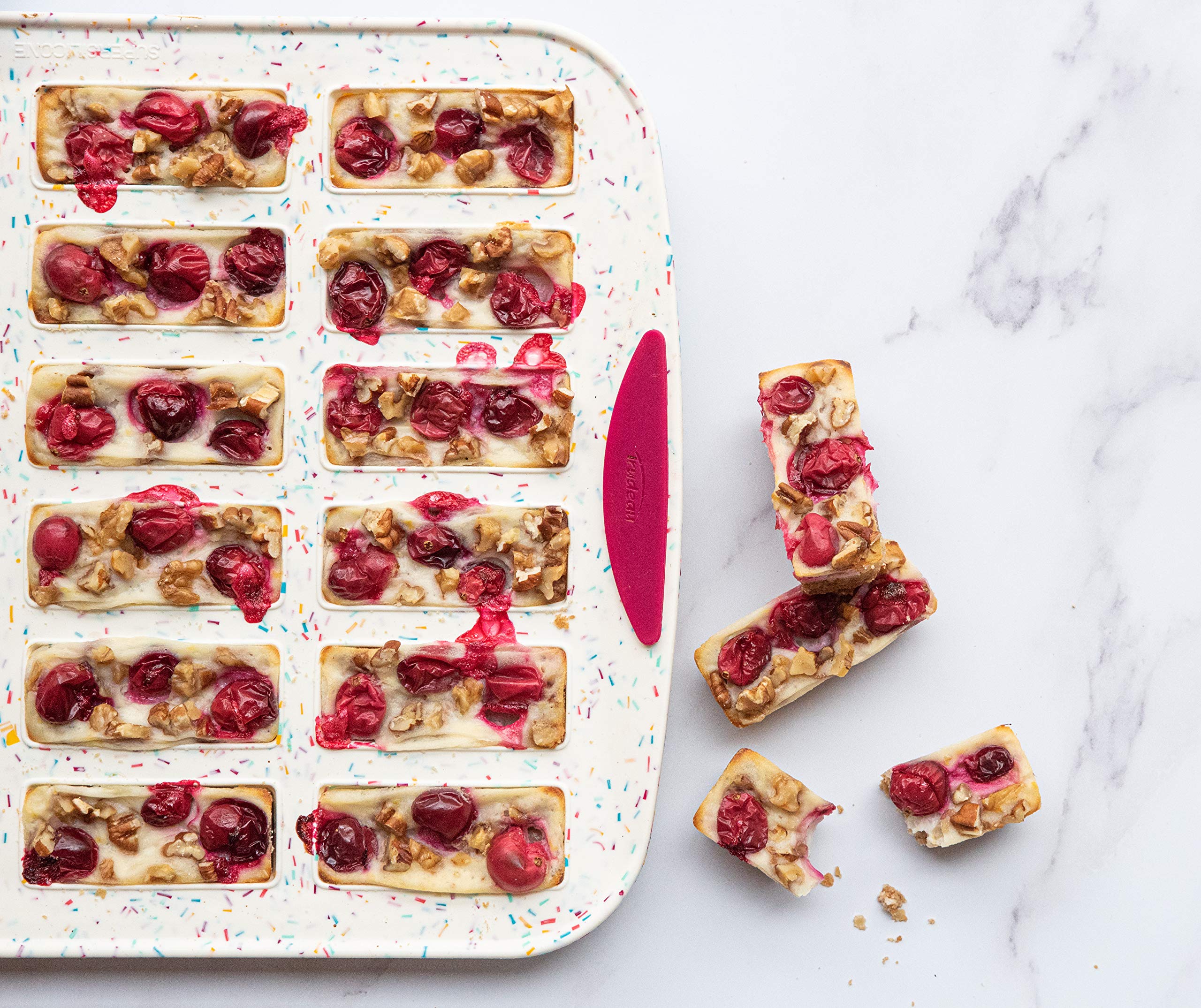 Trudeau 24 Slot Mini Bar Pan Silicone Bakeware, Confetti White