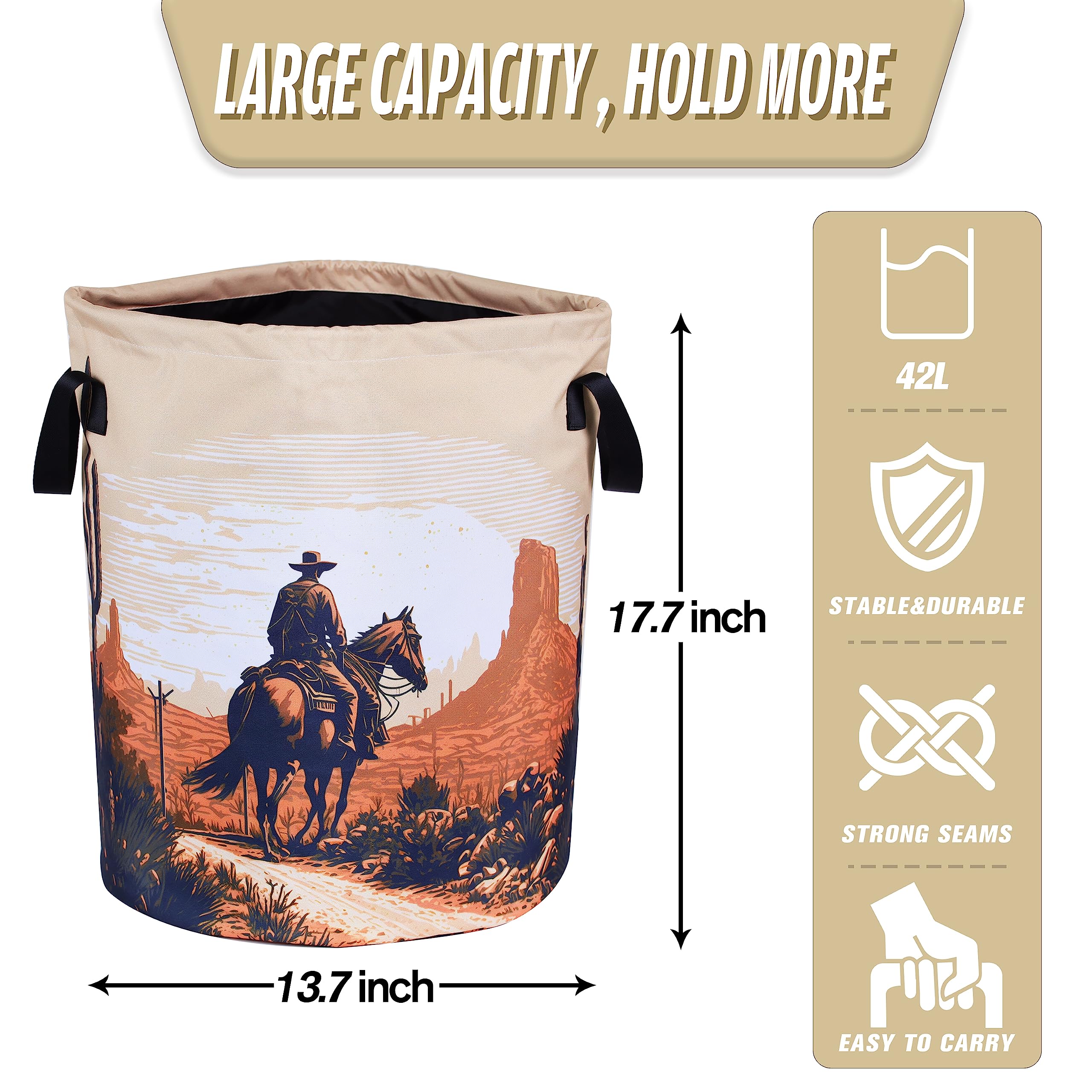 Western Cowboy Laundry Basket Desert Riding Foldable Oxford Cloth Funny Tote Bag Laundry Hamper Clothes Storage Bucket Organizer