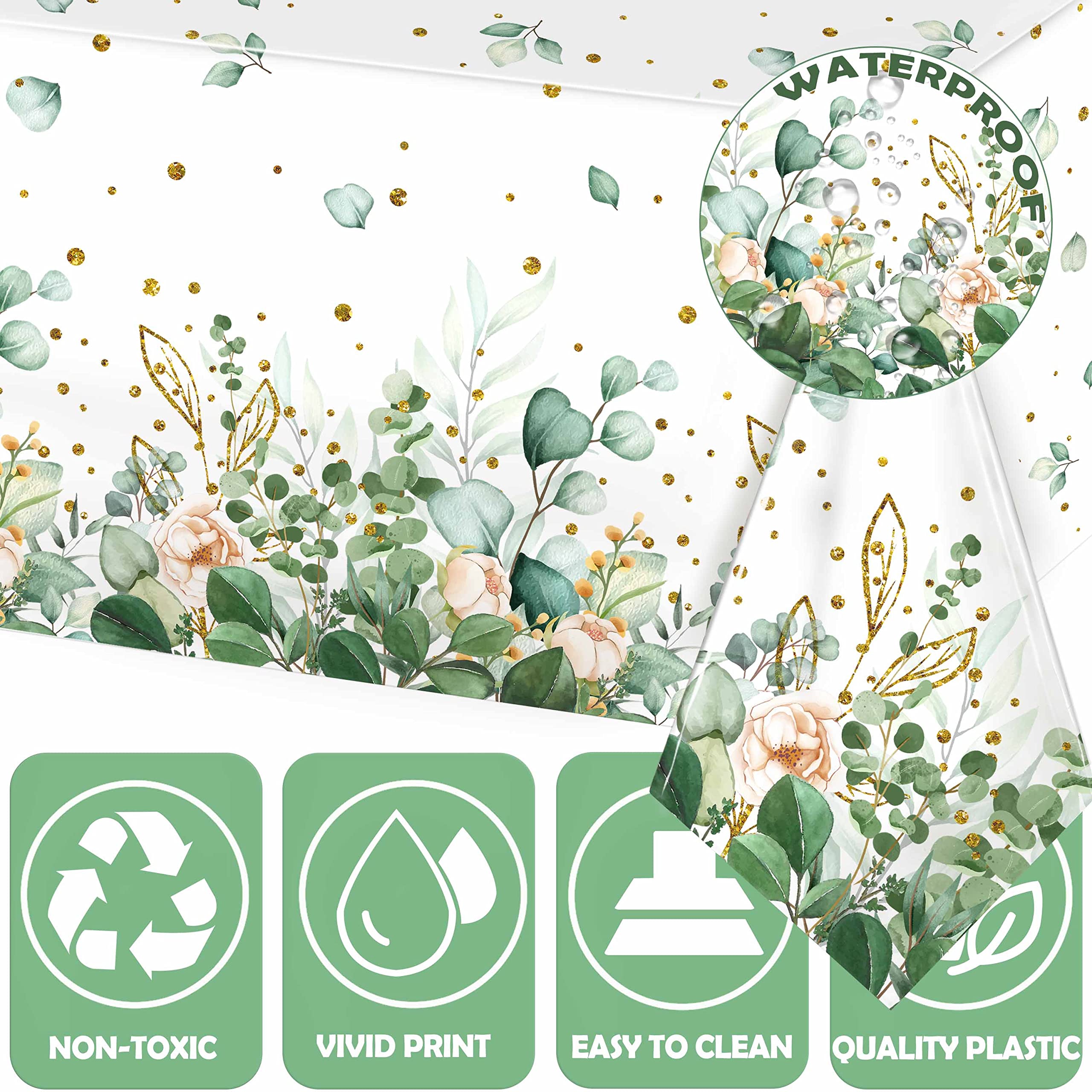 Sage Green Eucalyptus Leaf Tablecloth For Baby Shower Party Decoration Disposable Plastic Sage Greenery Tablecloth Table Cover B