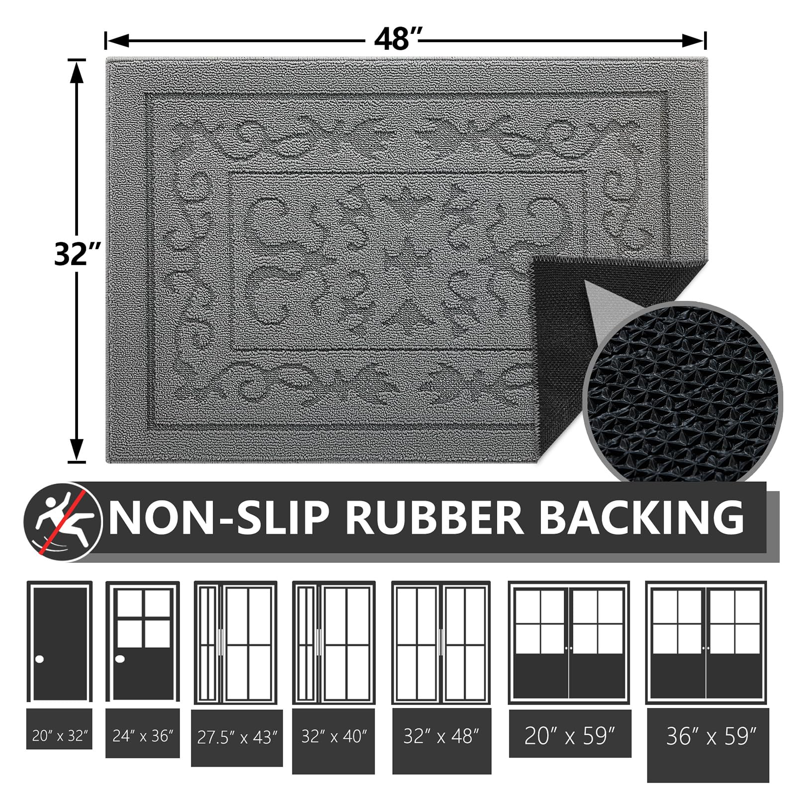 Foneyi Indoor Door Mat, Front Back Door Mat 32''X48'' Non-Slip Rubber Backing Door Rug, Machine Washable Entry Rug, Low Profile