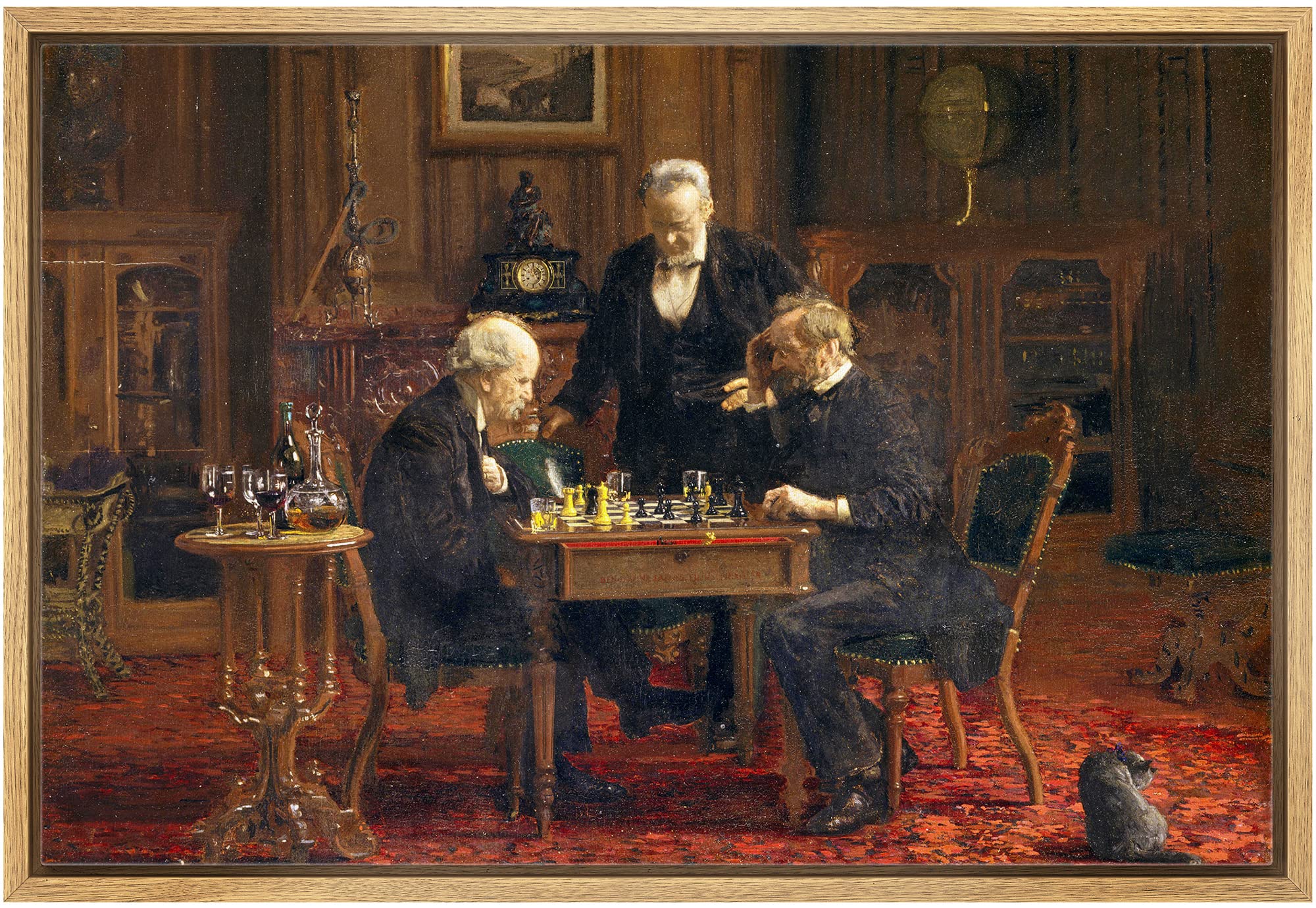 Wall26 - The Chess Players By Thomas Eakins - Framed Canvas Print Wall Art Famous Painting Reproduction - 24''X36'' Natural