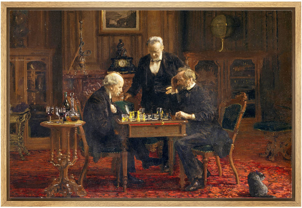 Wall26 - The Chess Players By Thomas Eakins - Framed Canvas Print Wall Art Famous Painting Reproduction - 24''X36'' Natural