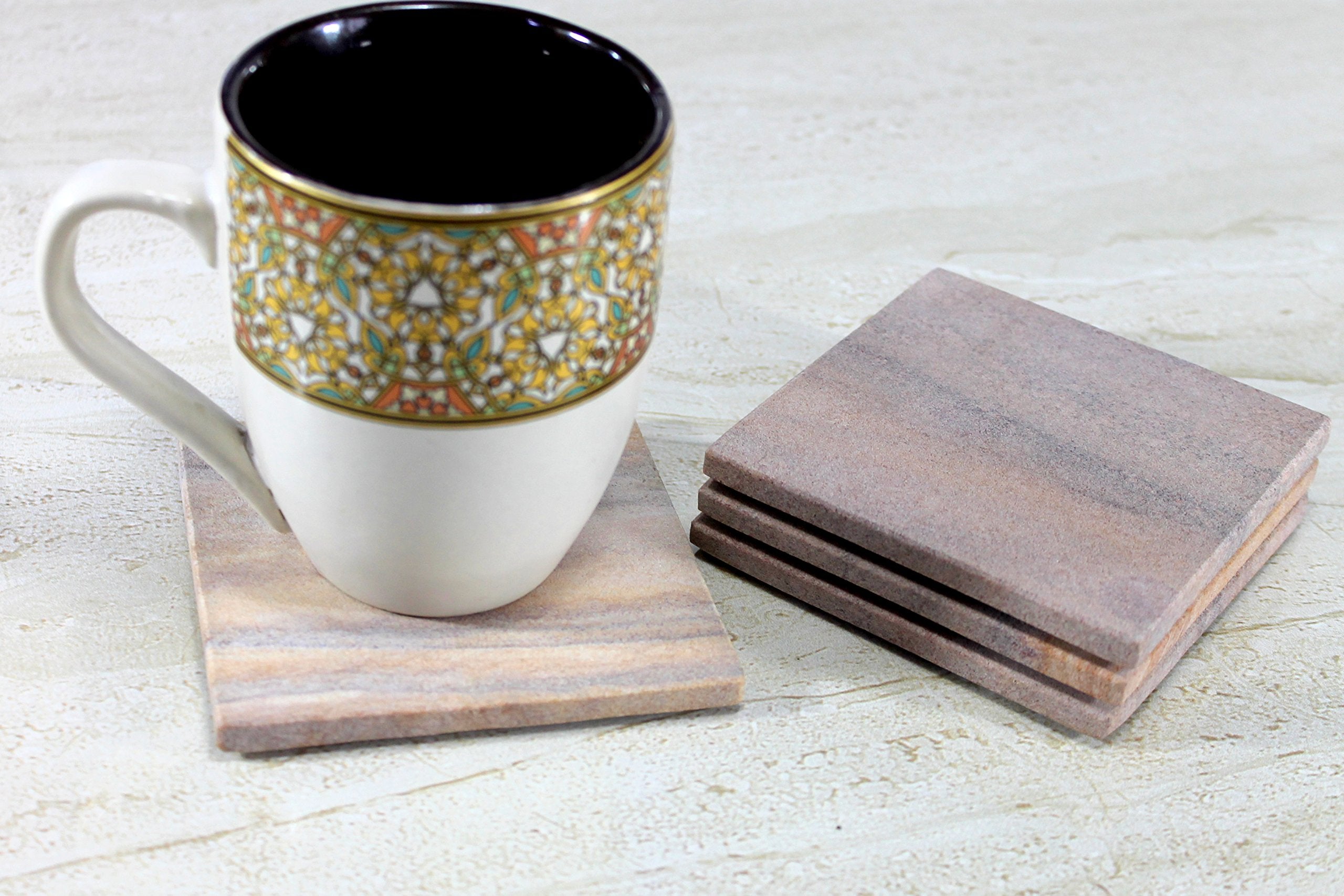 Kleo Coaster Set Made Of Natural Rainbow Stone - Natural Water Absorbent, Unique Table Coaster Set (Square)