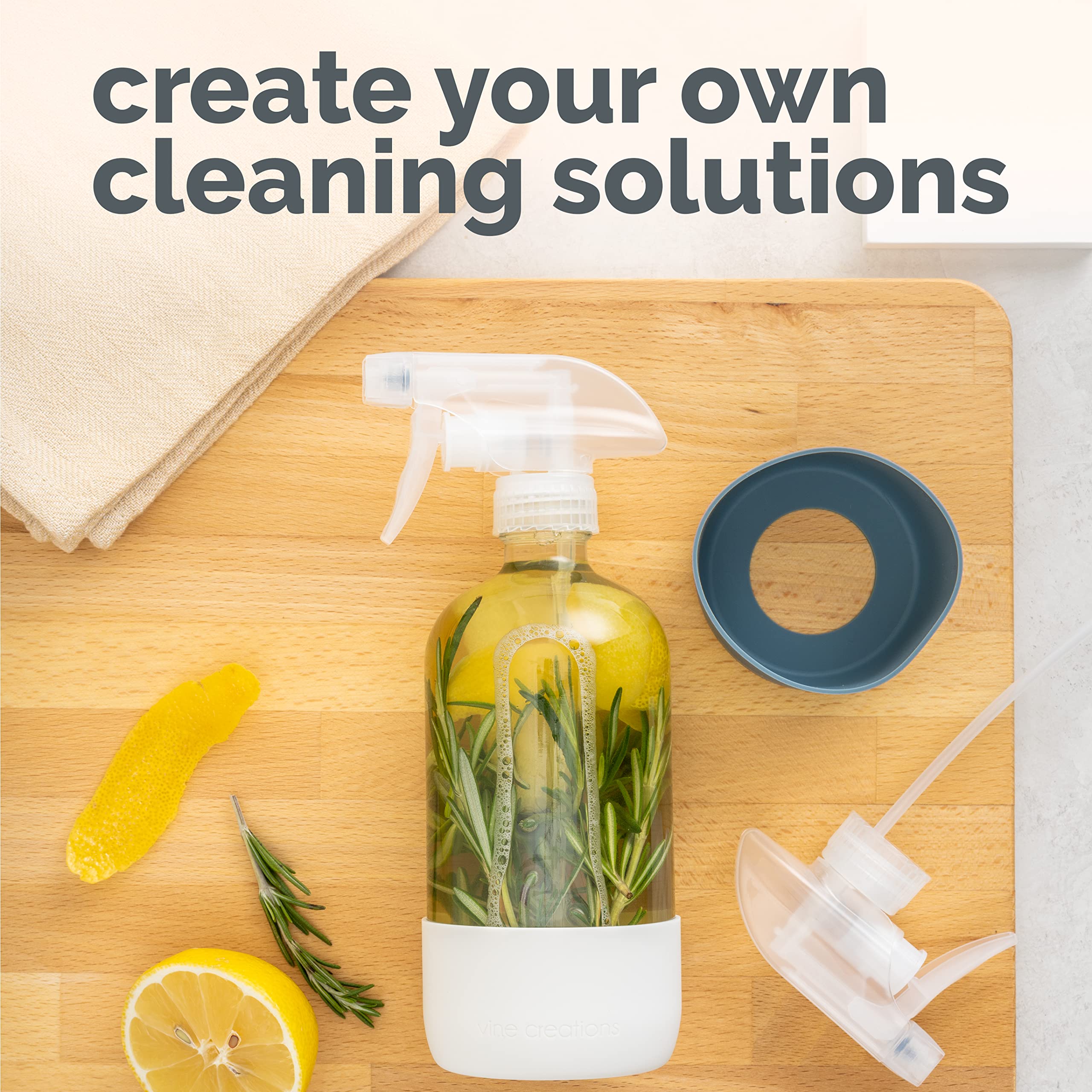 Vine Creations Glass Spray Bottles For Cleaning Solutions, Clear Glass Spray Bottle With Silicone Sleeve, 16 Oz Empty Spray Bott