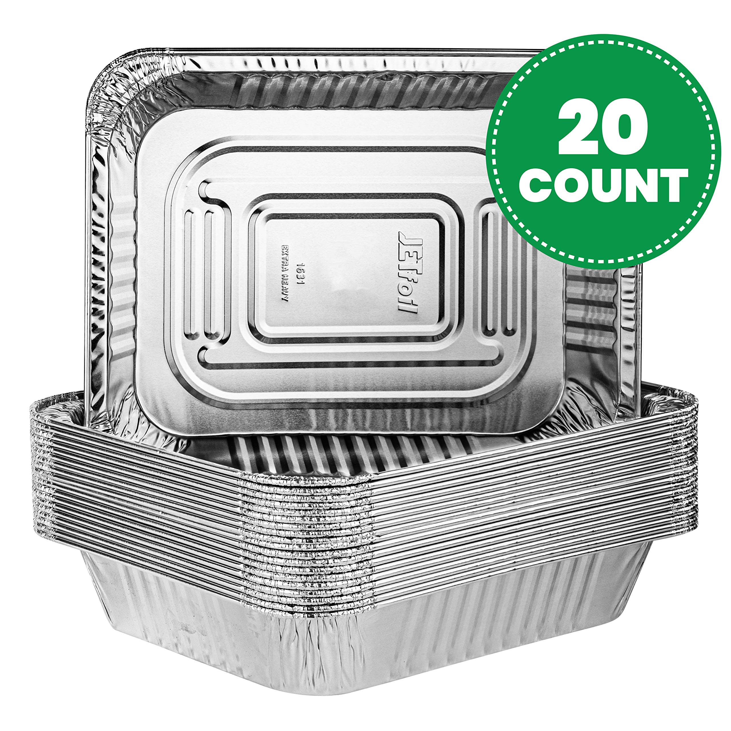 PLASTICPRO Disposable 9 x 13 Heavy Weight Aluminum Foil Pans Half Size Deep Steam Table Bakeware - Cookware Perfect for Baking Cakes  Bread  Meatloaf  Lasagna Pack of 20