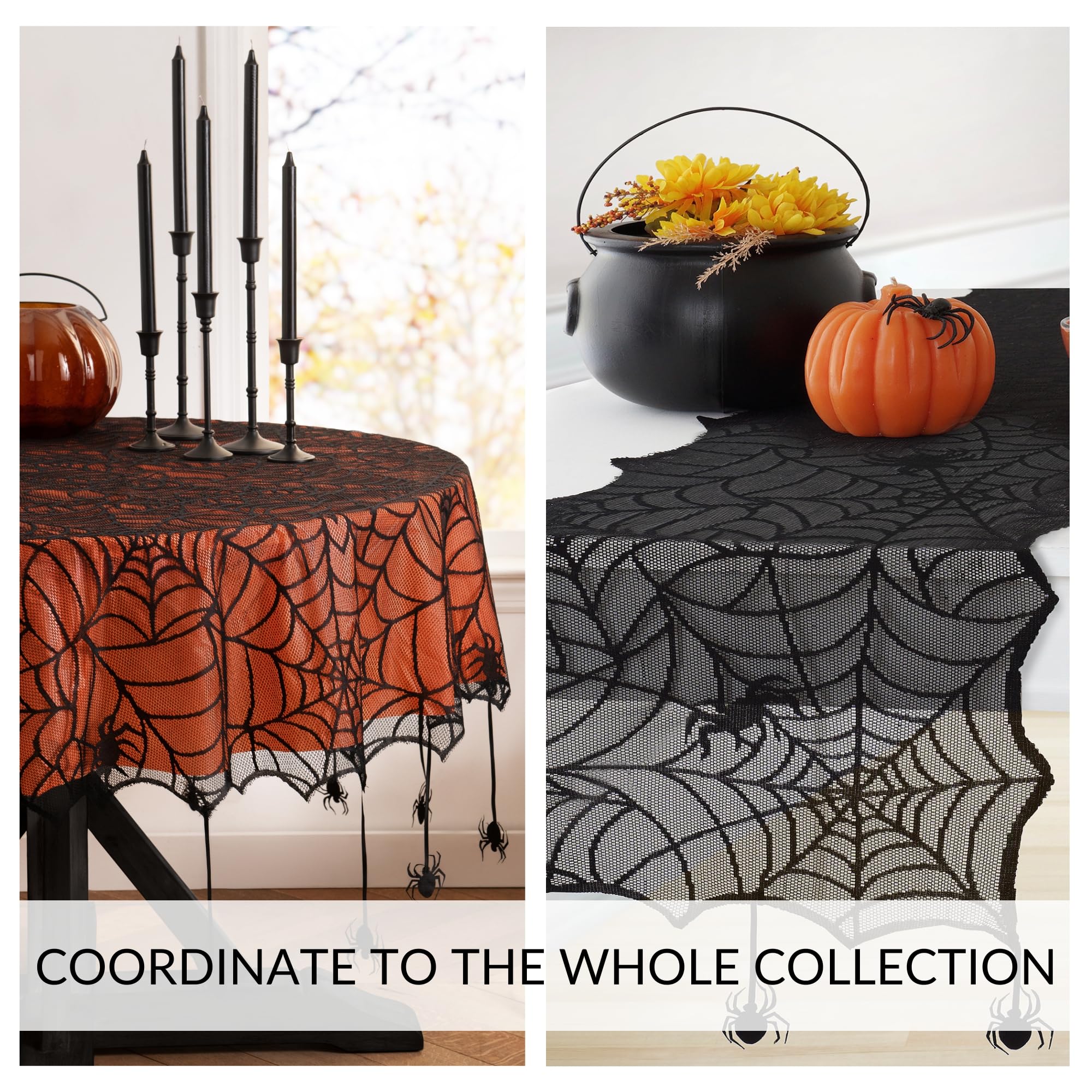 Elrene Home Fashions Crawling Spider Halloween Tablecloth Lace Lined With Removable Orange Plastic Liner, 60'' X 84'' Rectangle,