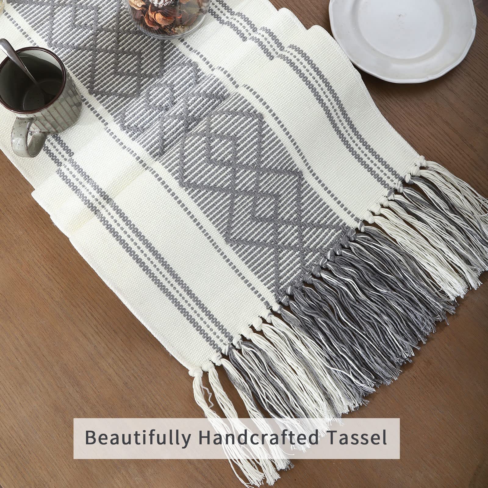 Lufeijiashi Woven Table Runners Farmhouse Style,Boho Table Runners 90 Inches Long With Tassels Elegant Washable Table Runners Fo