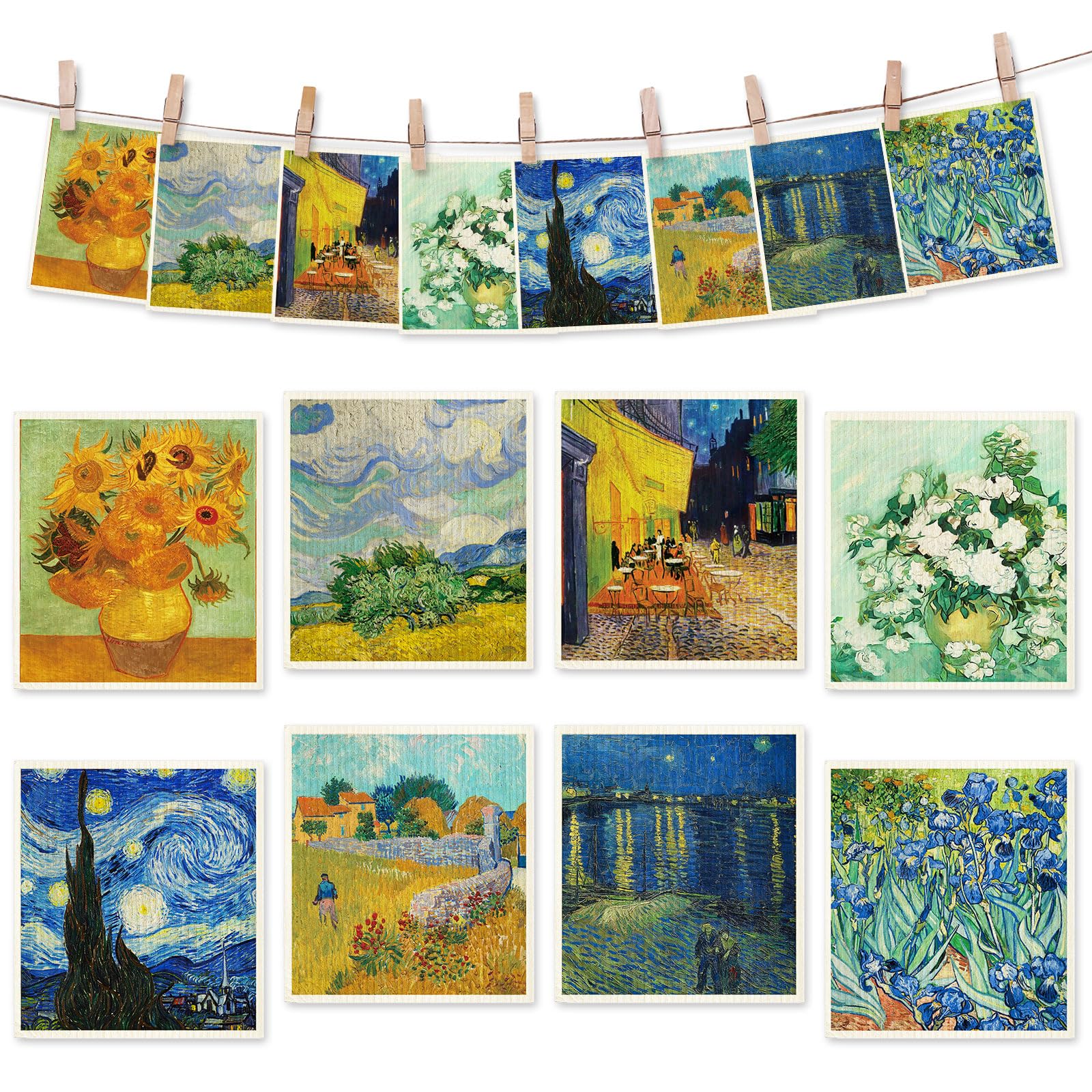 Jarthenaamcs Van Gogh Painting Swedish Kitchen Dishcloth 8 Designs Cotton Kitchen Towel Absorbent Dish Towel For Housewarming Cl