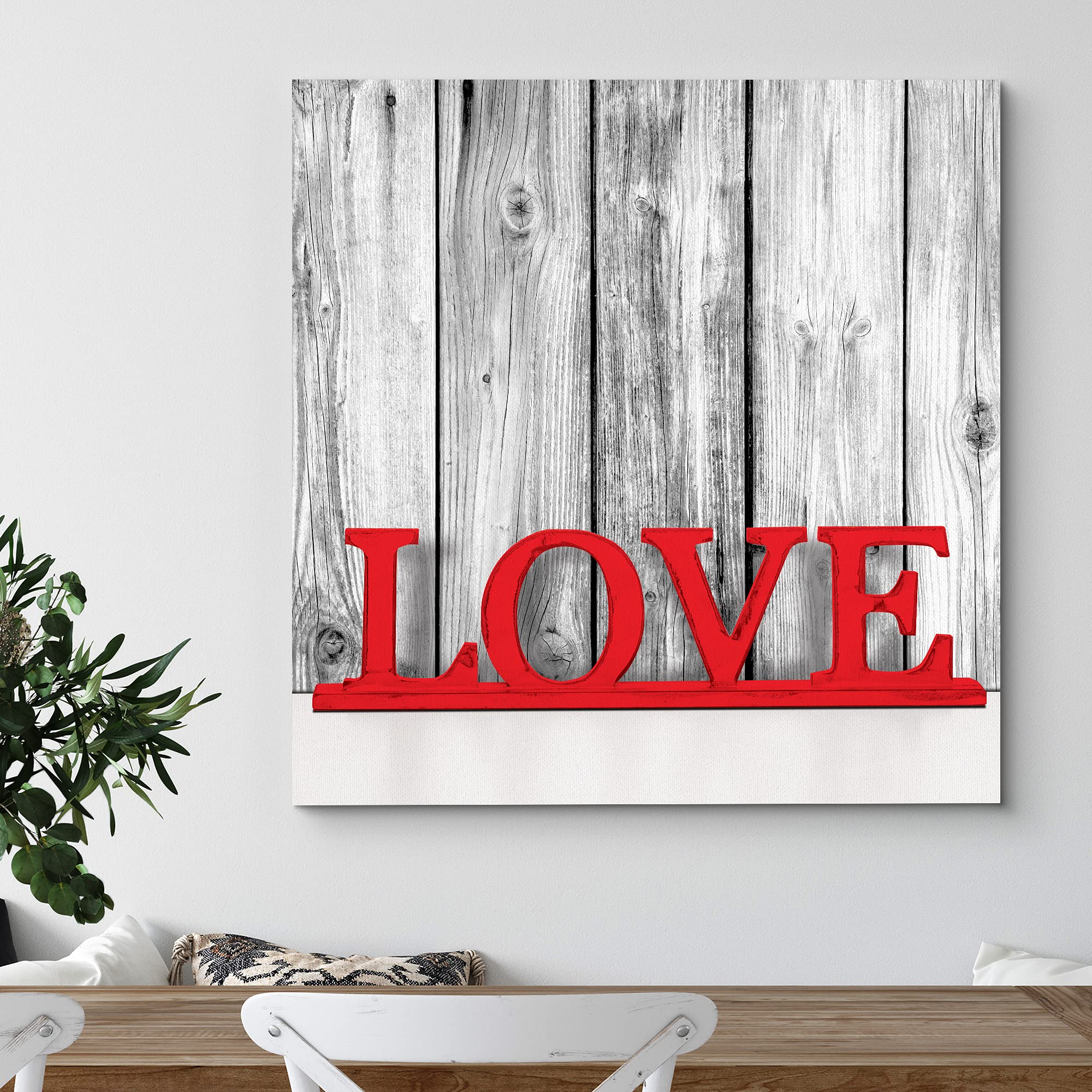 Wall26 Canvas Print Wall Art Pop Of Color Love Sign With Wood Panels People Family Typography Realism Chic Scenic Relax/Calm Mul