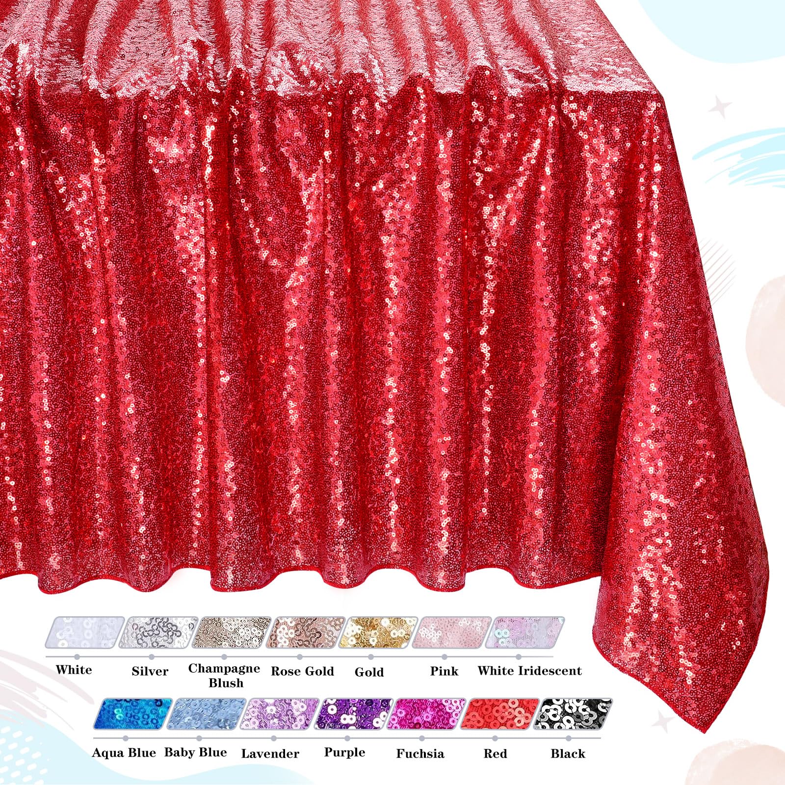 Queendream Sparkly Sequin Tablecloth - Red Table Cloth 50X80 Inches Rectangle Table Overlay Fabric For Birthday Parties Baby Sho