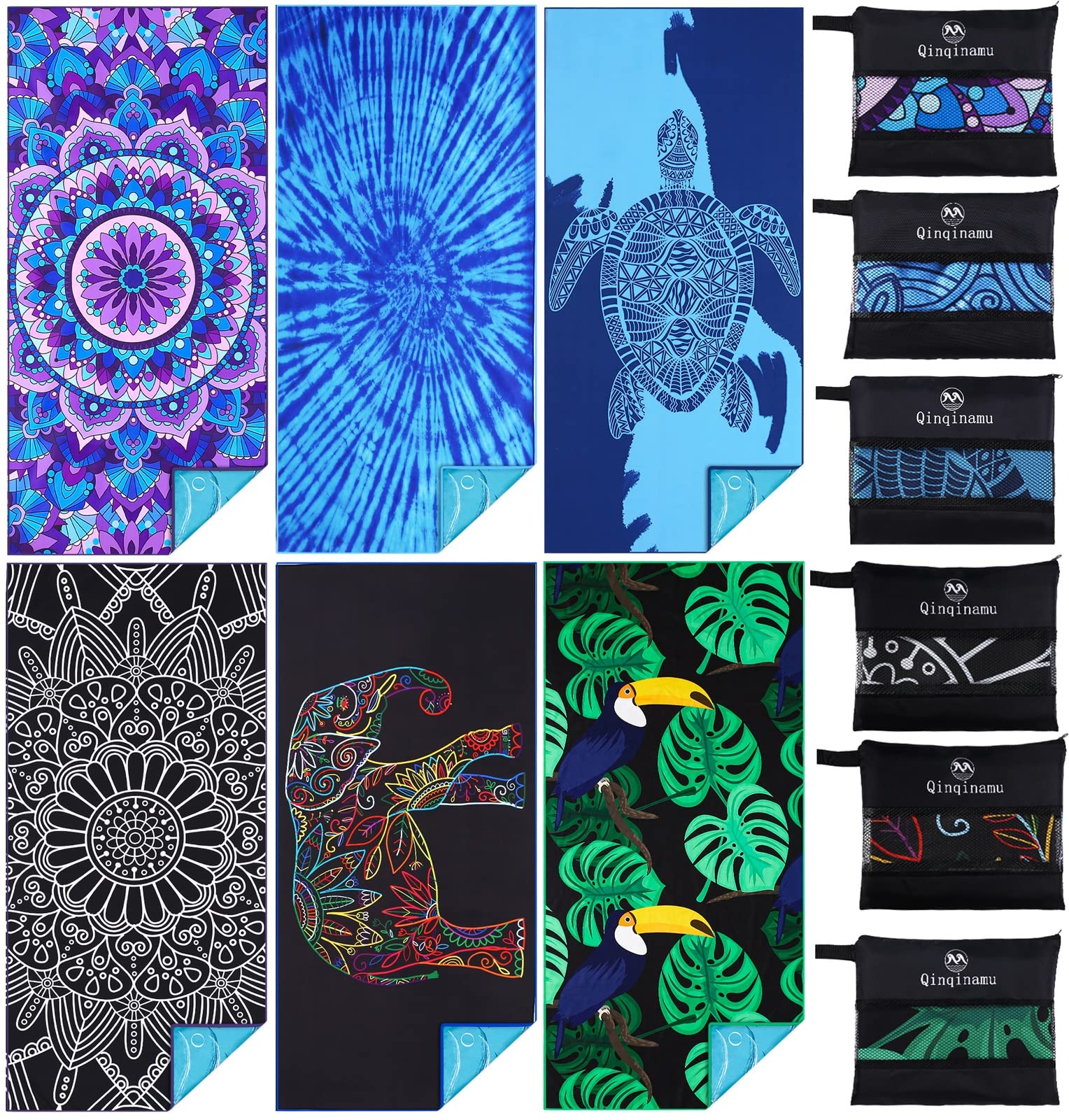 6 Pack Microfiber Thin Lightweight Beach Towel Oversized 71X32 Extra Large Sand Free Towels For Travel Swim Pool Yoga Gym Campin