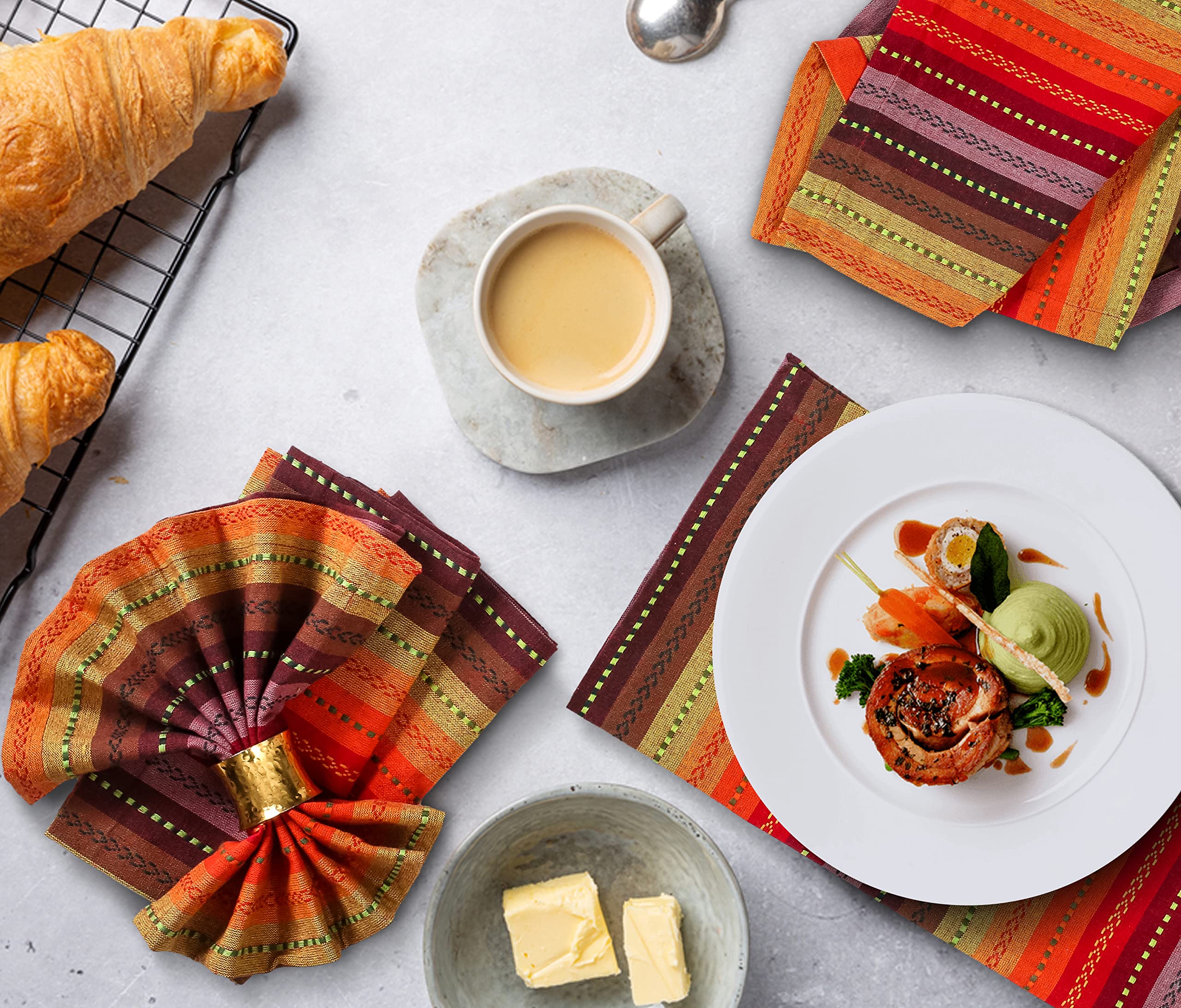 Hausattire Reusable Napkins Cloth Washable 100% Cotton Salsa Stripe 18X18 Inch Dinner Napkins|Table Napkins For Spring Easter Ba