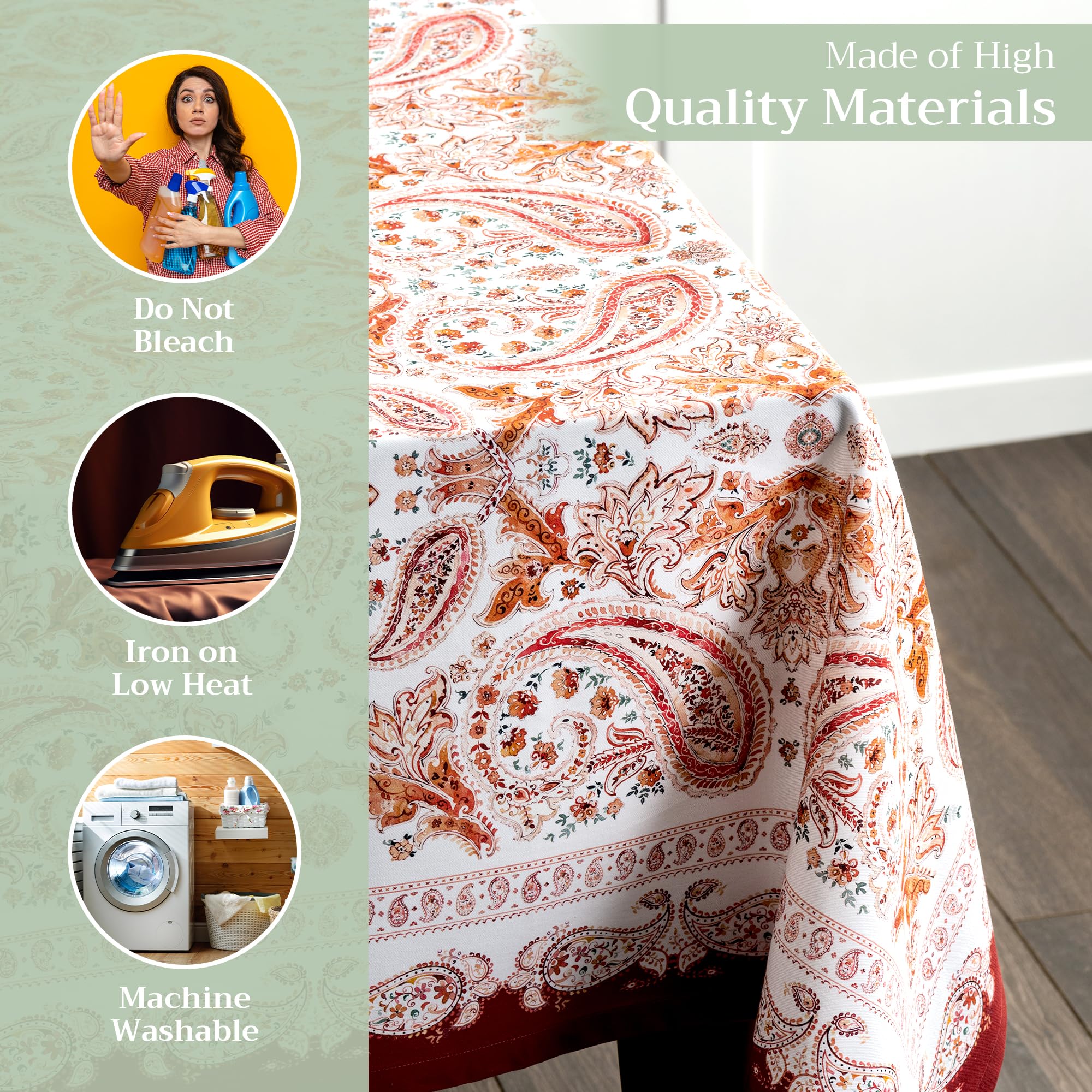 Maison D' Hermine Table Cloth 100% Cotton 60''X108'' Decorative Tablecover Washable Rectangle Tablecloths, Dining, Buffet Partie