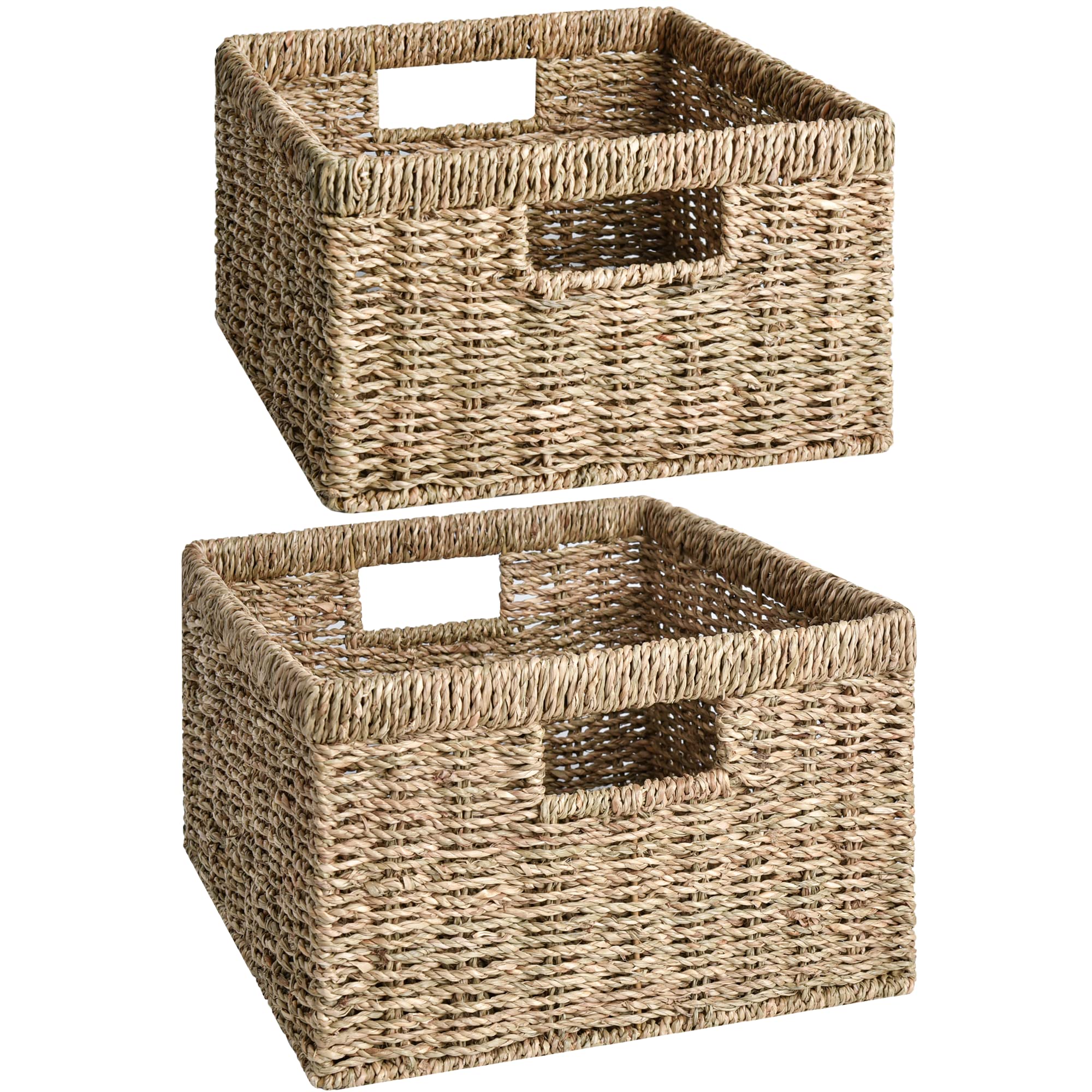Storageworks Wicker Storage Baskets, Handwoven Seagrass Baskets For Organizing, Decorative Wicker Baskets With Built-In Handles,