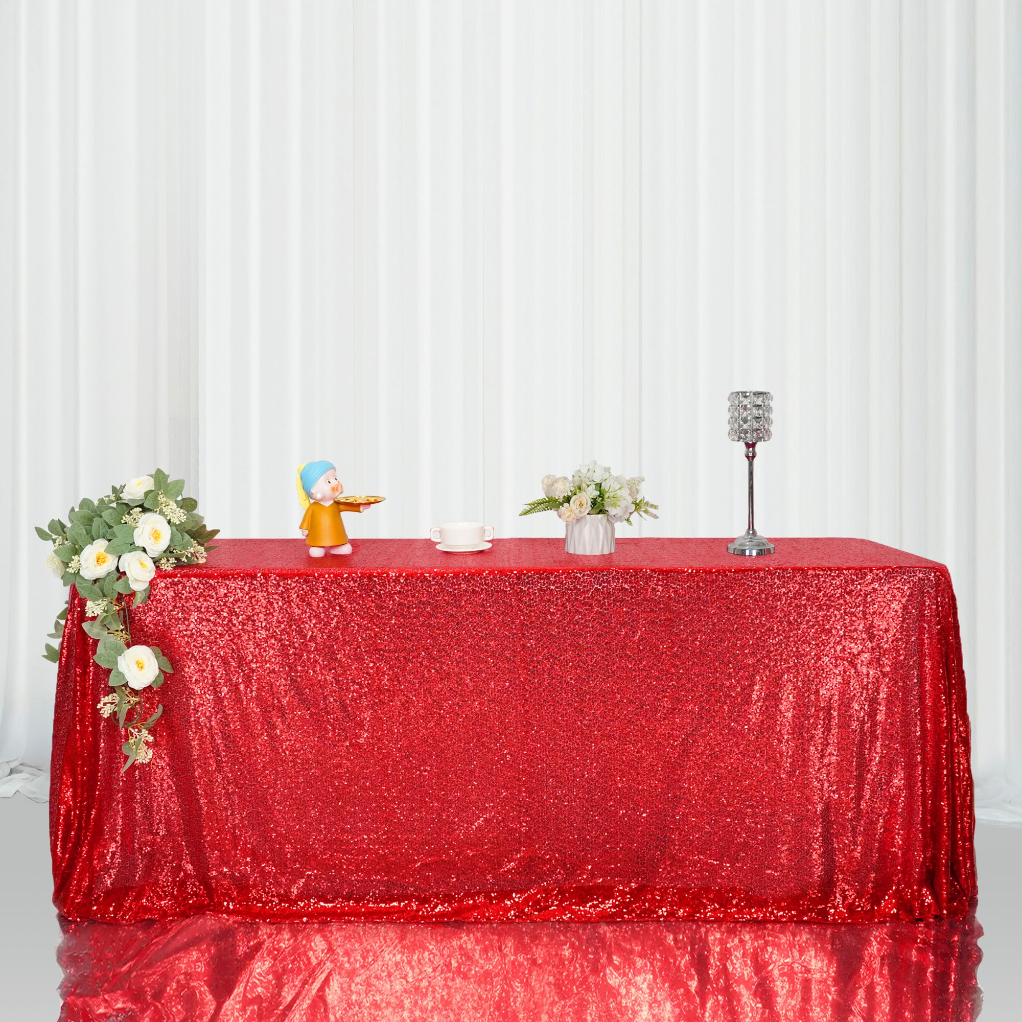 Eternal Beauty 50X80-Inch Red Sequin Tablecloth Shiny Sequins For Christmas Party/Wedding/Birthday/New Year (Red)
