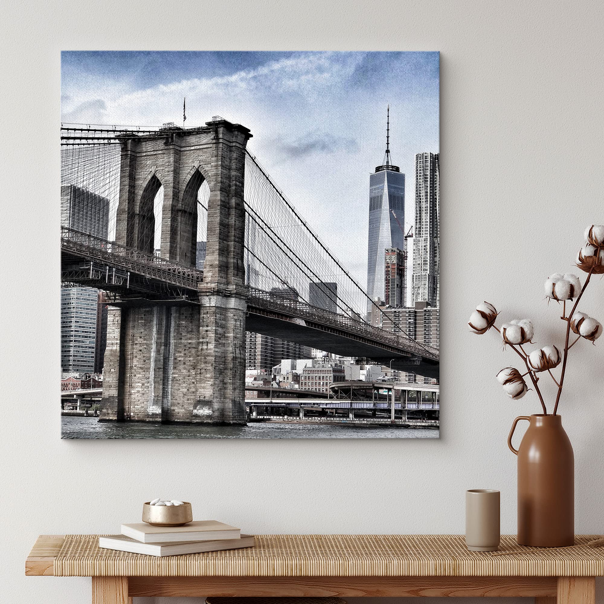 Wall26 Canvas Print Wall Art High Contrast Brooklyn Bridge In New York Architecture & Maps Cities Photography Realism Chic Sceni