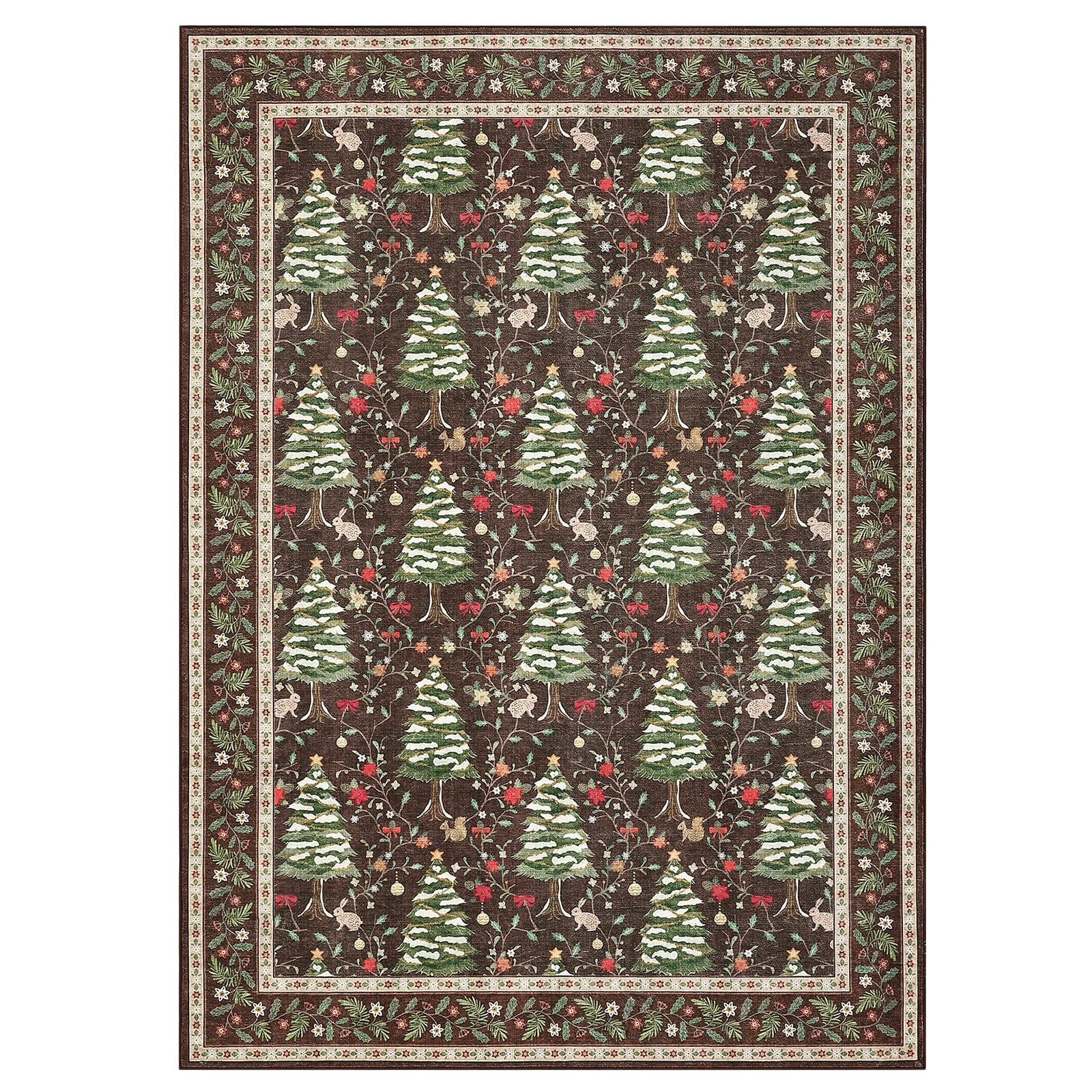 GarveeHome Christmas Rug 5x7 Washable Soft Stain Resistant for Bedroom Living Room Nursery Office Christmas Tree Animals Print H