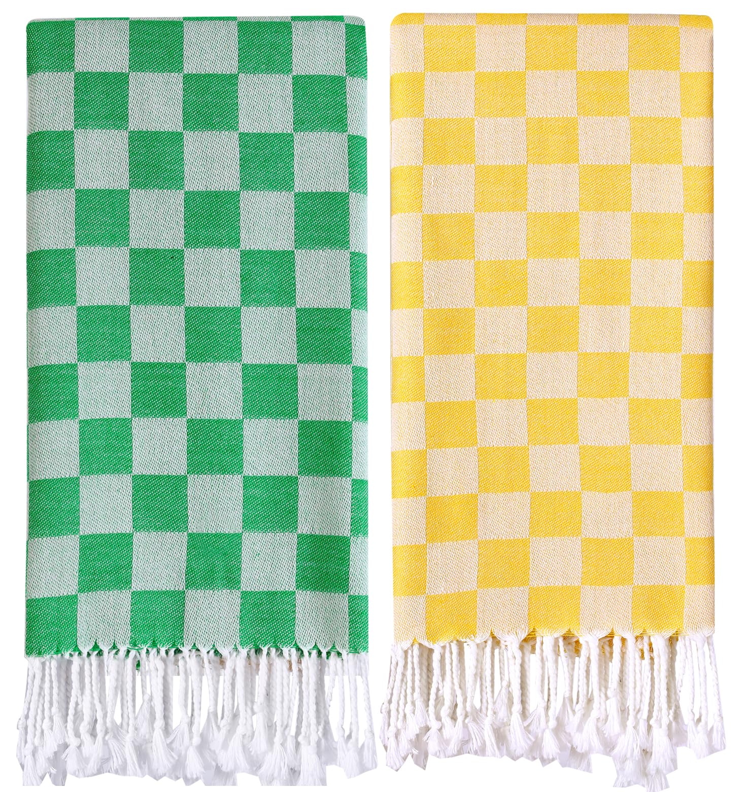 2 Packs Checkered Plaid Turkish Beach Towel Beach Blanket Sandproof Fast Drying Extra Large Match Tote Bag Lounge Chair Umbrella
