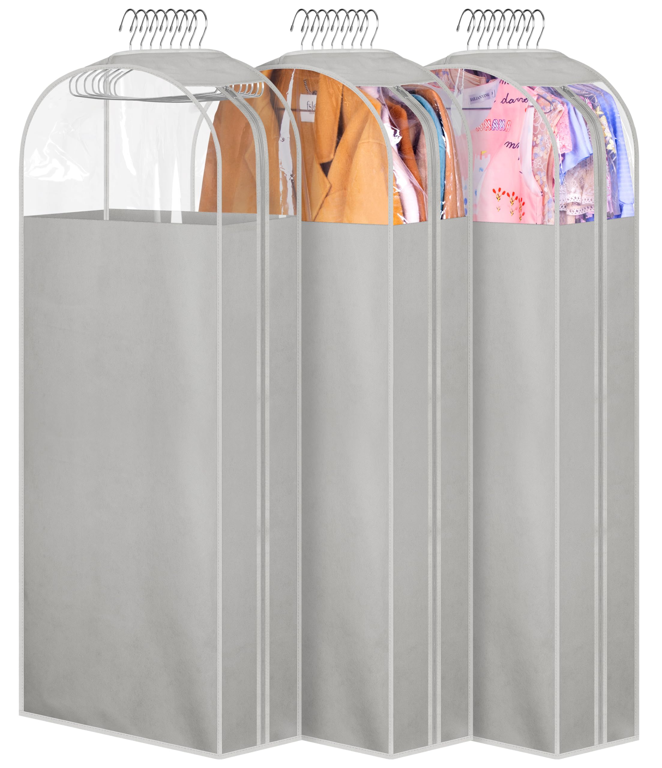 Misslo 10'' Gusseted Garment Bags For Hanging Clothes 50'' Long Dress Bags For Closet Storage Dress Cover For Suits, Coats, 3 Pa