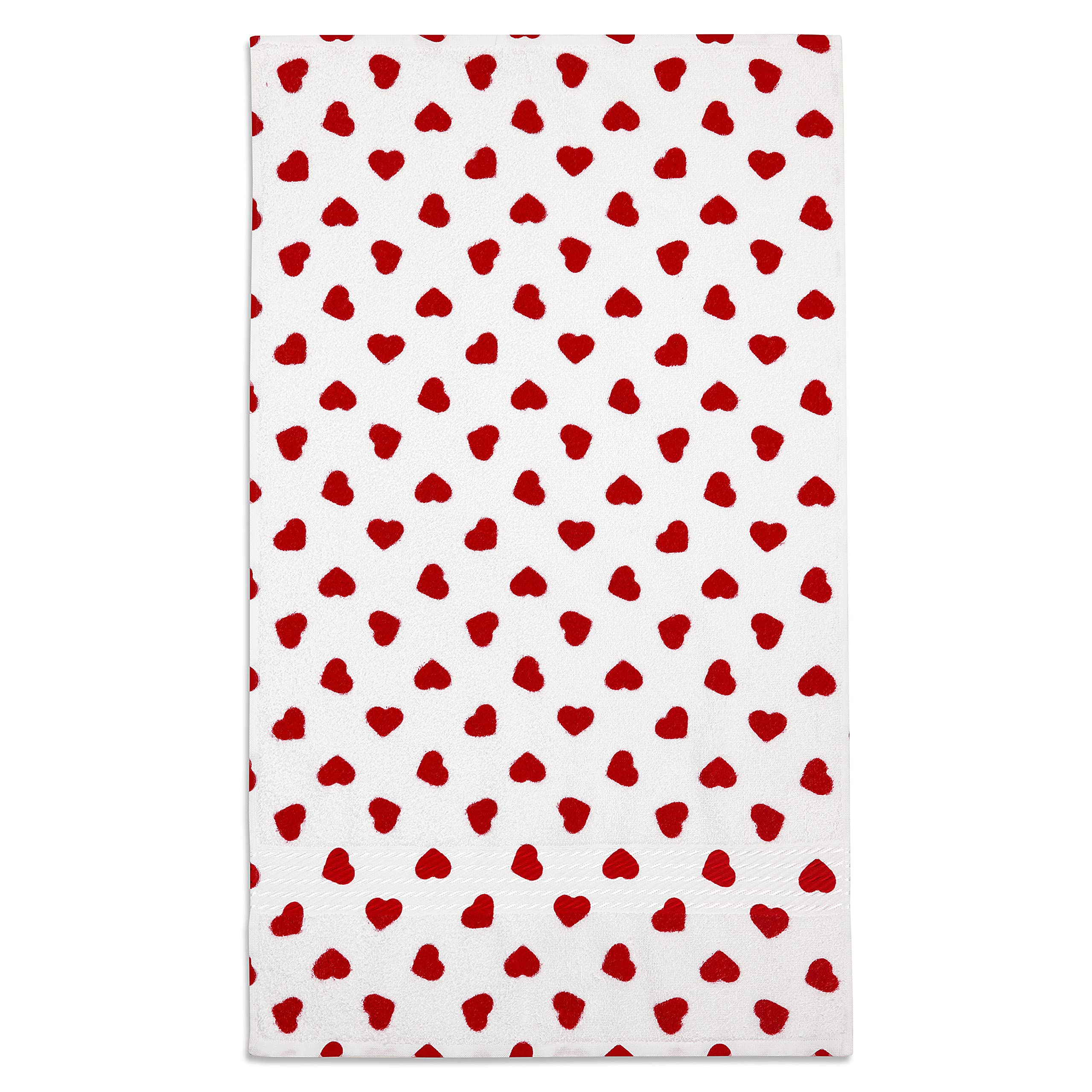 Cackleberry Home Hearts All Over Bathroom Cotton Terry Hand Towels 20 X 30 Inches, Set Of 2 (Red)
