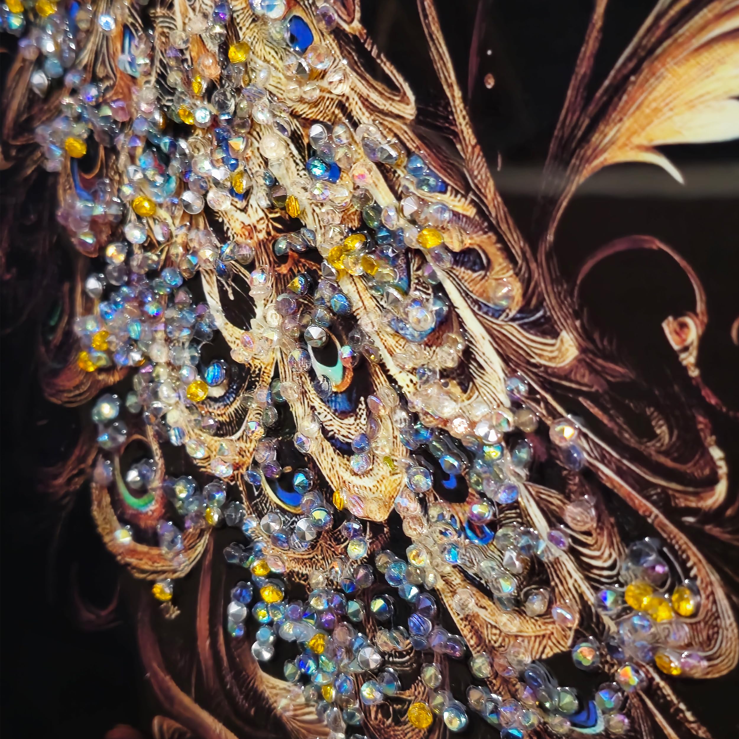 Masstone Decorative Peacock Wall Painting With Crystal Embedded High Gloss Surface Gold Slim Frame Embossed, 45X30 Cm Wall Hangi