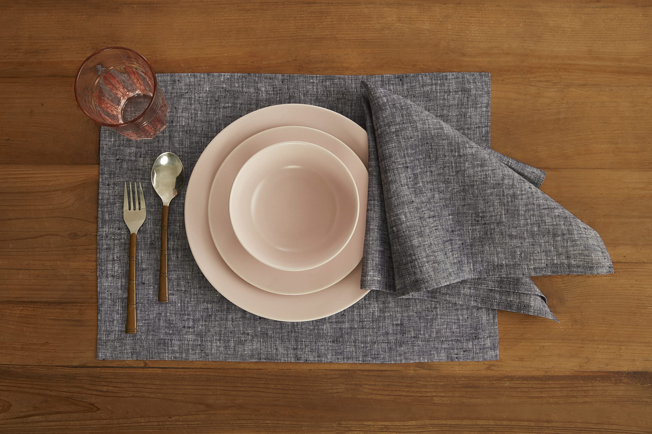 Solino Home Linen Dinner Napkins 20 X 20 Inch - 100% Pure Linen Chambray Black Cloth Napkins Set Of 4 For Spring, Easter - Athen
