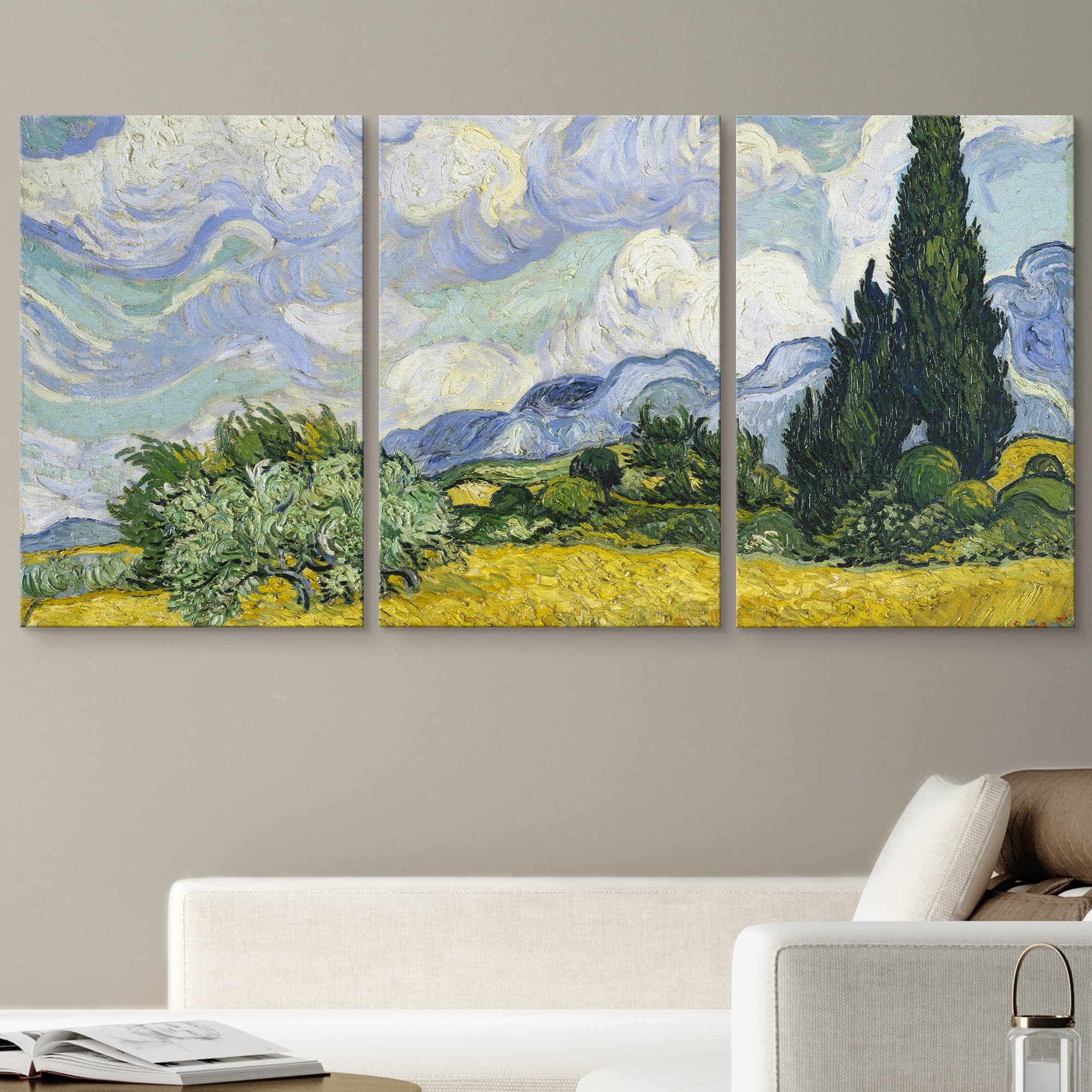 Wall26 Canvas Print Wall Art Set Wheat Field By Vincent Van Gogh Nature Wilderness Illustrations Fine Art Relax/Calm Multicolor