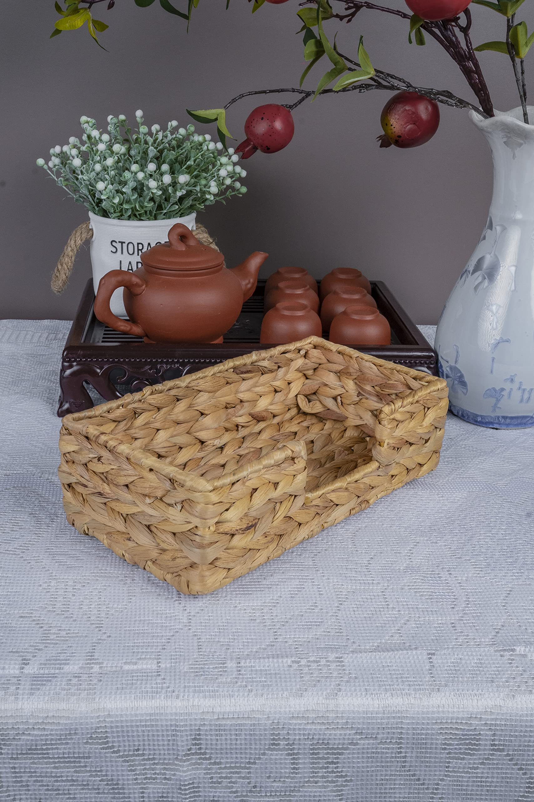 Rectangle Water Hyacinth Napkin Holders For Kitchen And Bathroom, Guest Towel Holder Tray For Bathroom, Handcrafted Flat Napkin