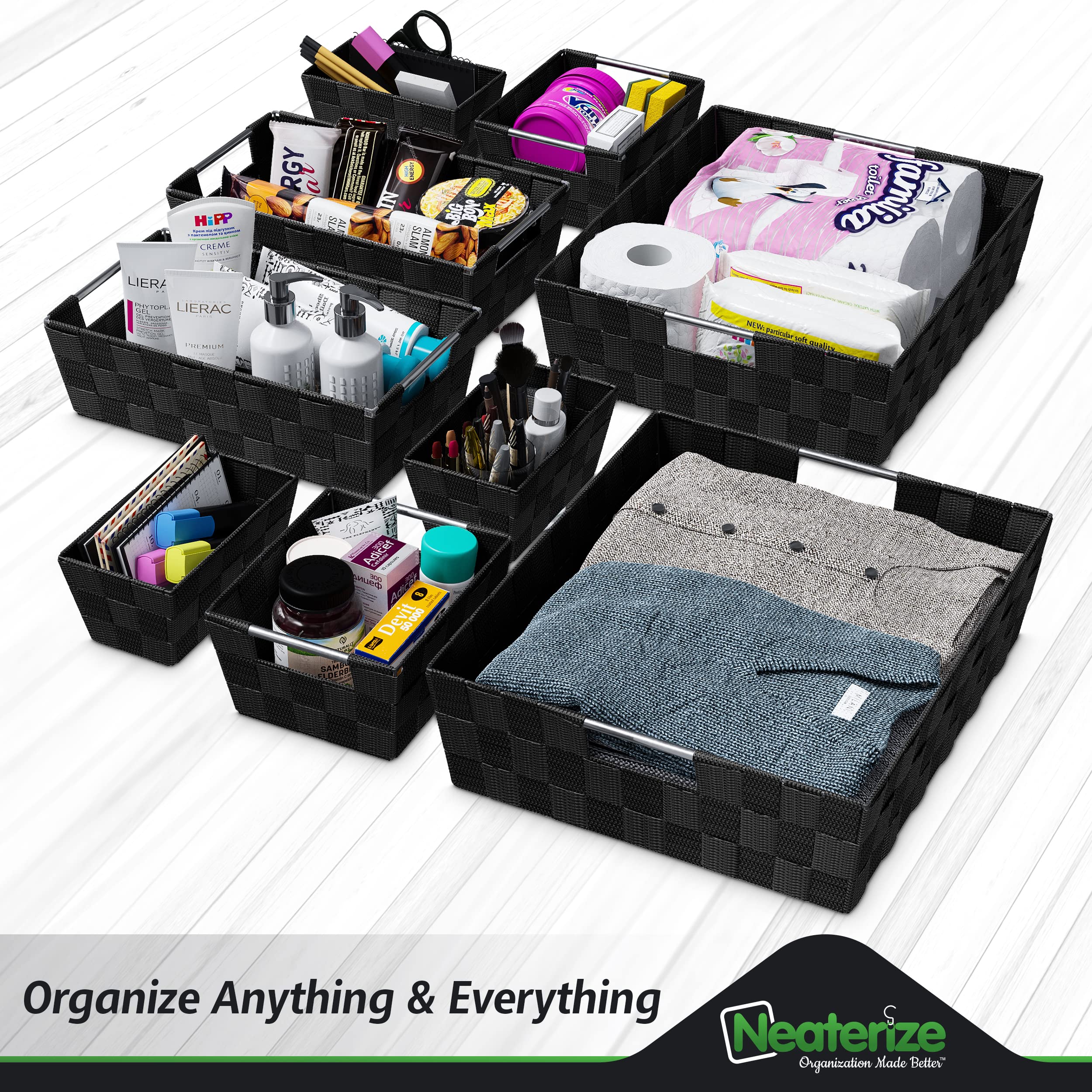 Basket For Closet Organization And Storage (Set Of 9) - Prefect Storage Baskets For Bathroom, Laundry, Baby Nursery Clothes, Lin