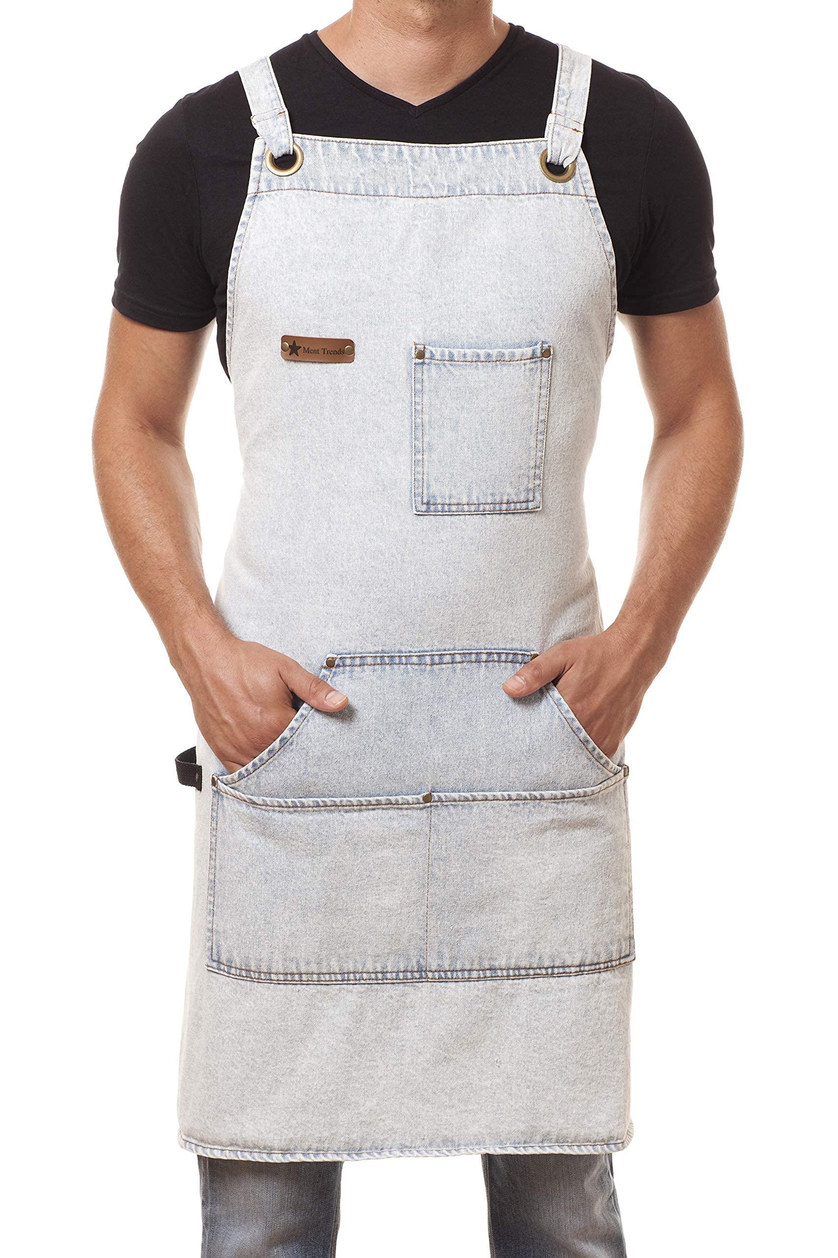 Arawak Brave Distressed Denim Apron Chef Kitchen Bbq Grill Light Blue Towel Loop + Quick Release Buckle + Tool Pockets Adjustabl