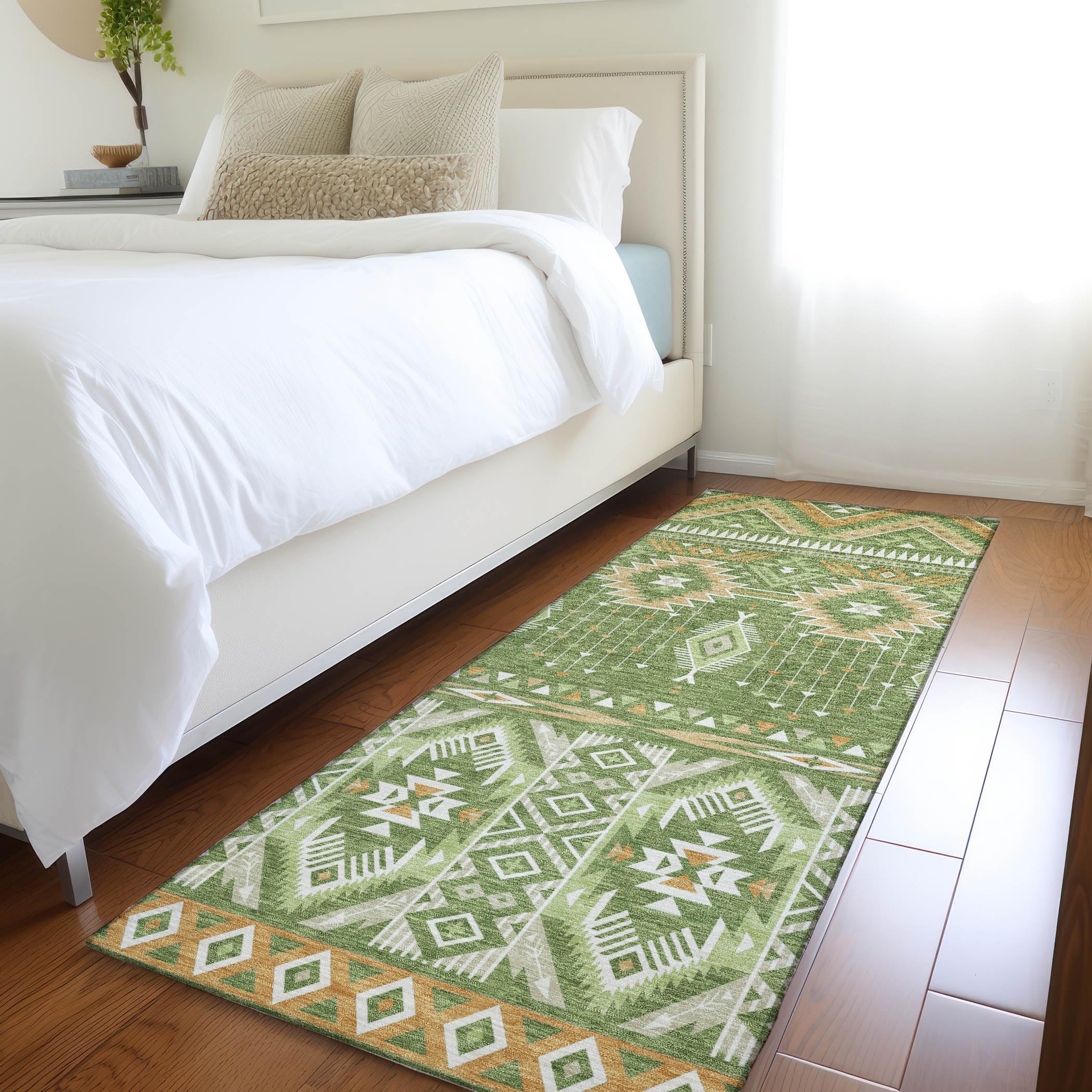 Machine Washable Indoor/Outdoor Chantille Green 23 x 76 Runner Rug