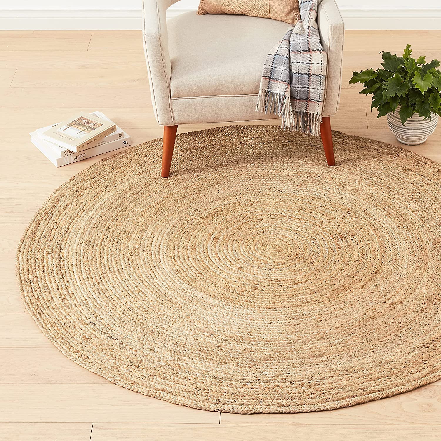 Homeable Round Carpet Natural Braided Jute Rug Reversible & Hand Woven Area Rug For Kitchen| Office| Pooja Sathan| (90 Cm Round)