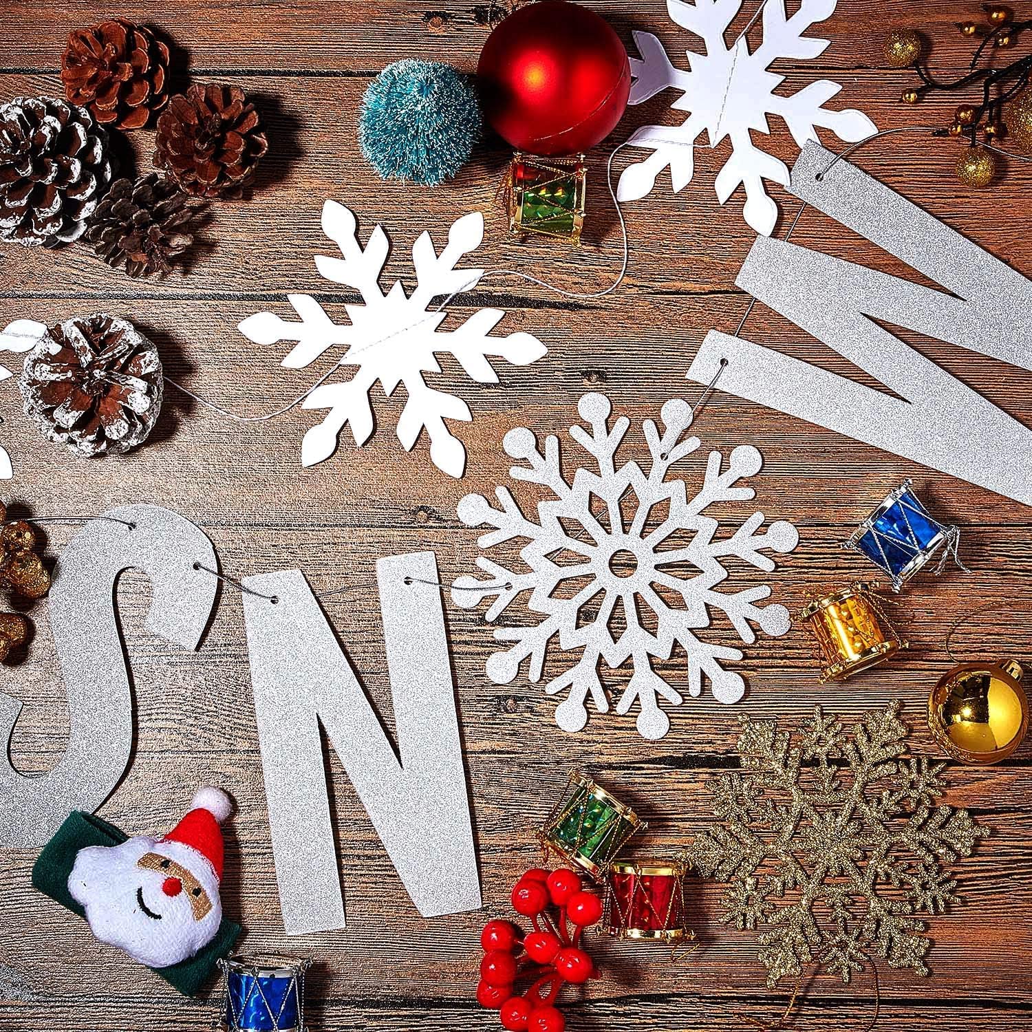 Sunbeauty Silver Glitter Let It Snow Garland Winter Banner With Snowflakes Holiday Wall Decoration Christmas Frozen Party Suppli