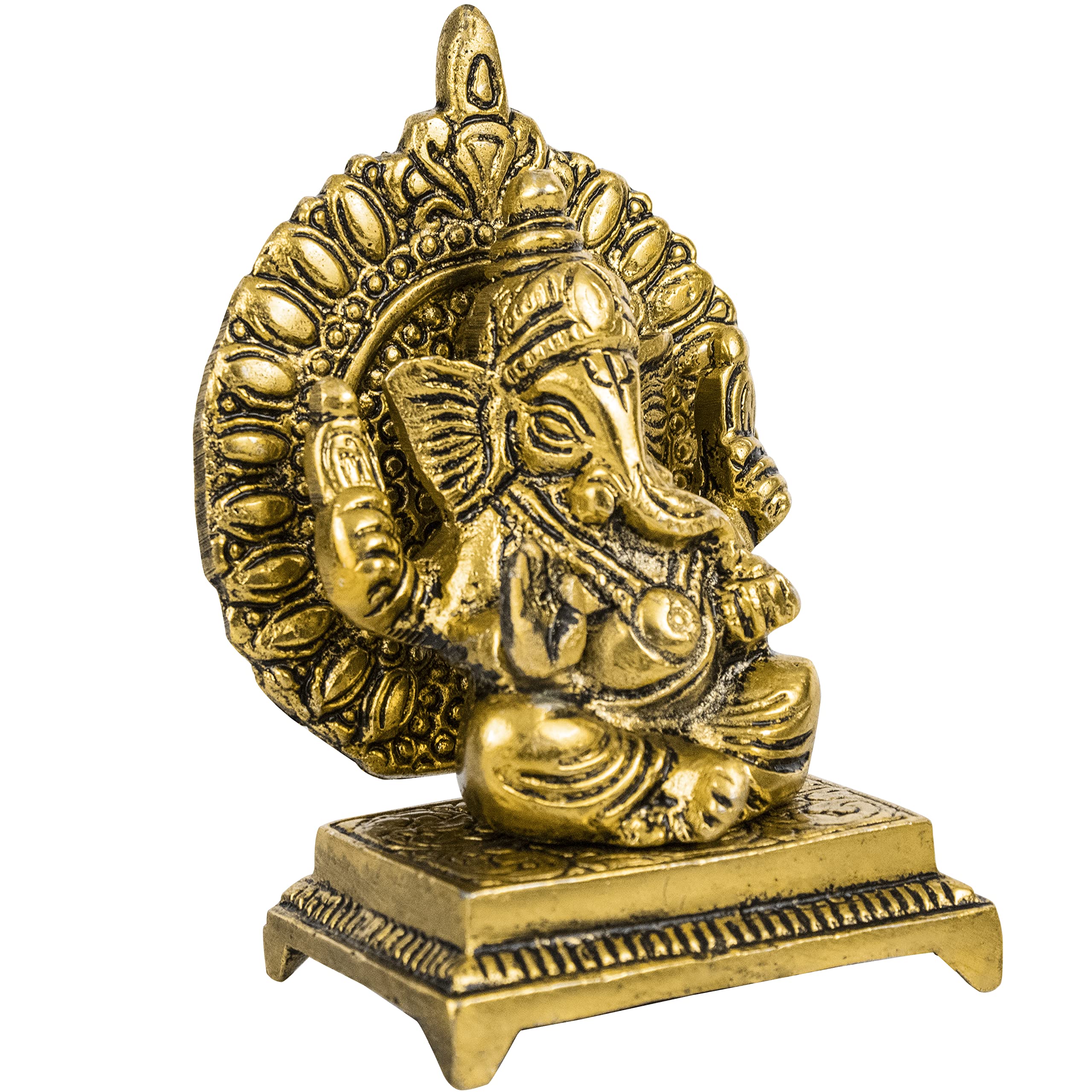 Spillbox Oxidised Gold Finished Sinhasan Ganesha Brass God Idol Statue Showpiece For Home Office Figurine Religious Pooja Gift L
