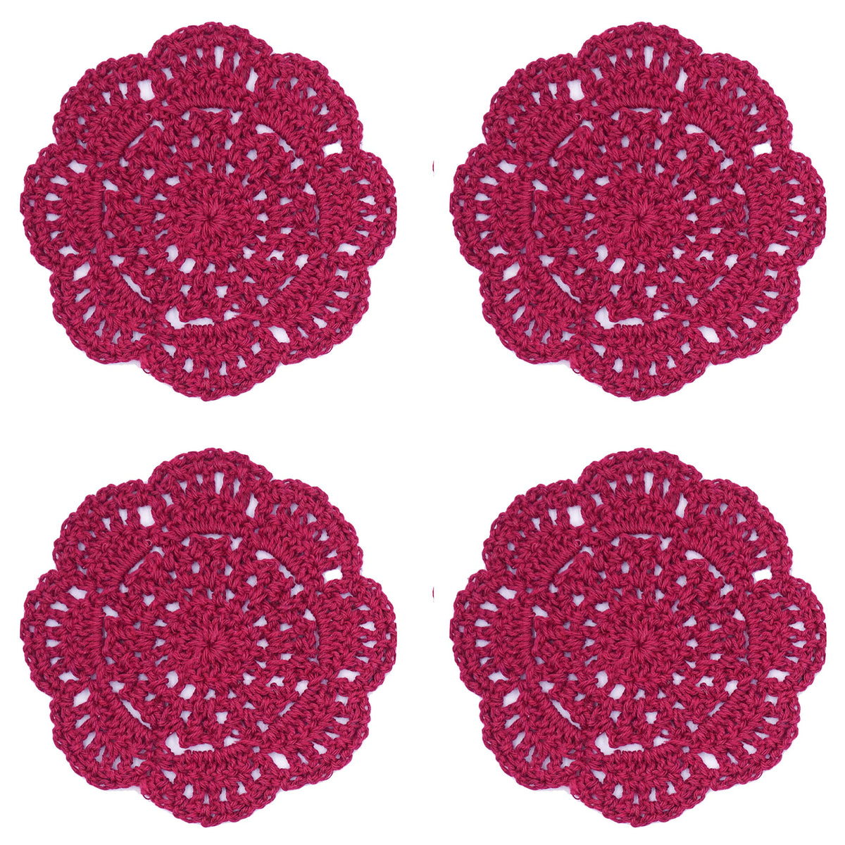 Phantomon Lace Round Crochet Doilies Handmade Coasters, 4-Inch, Pack Of 4 (Burgundy)