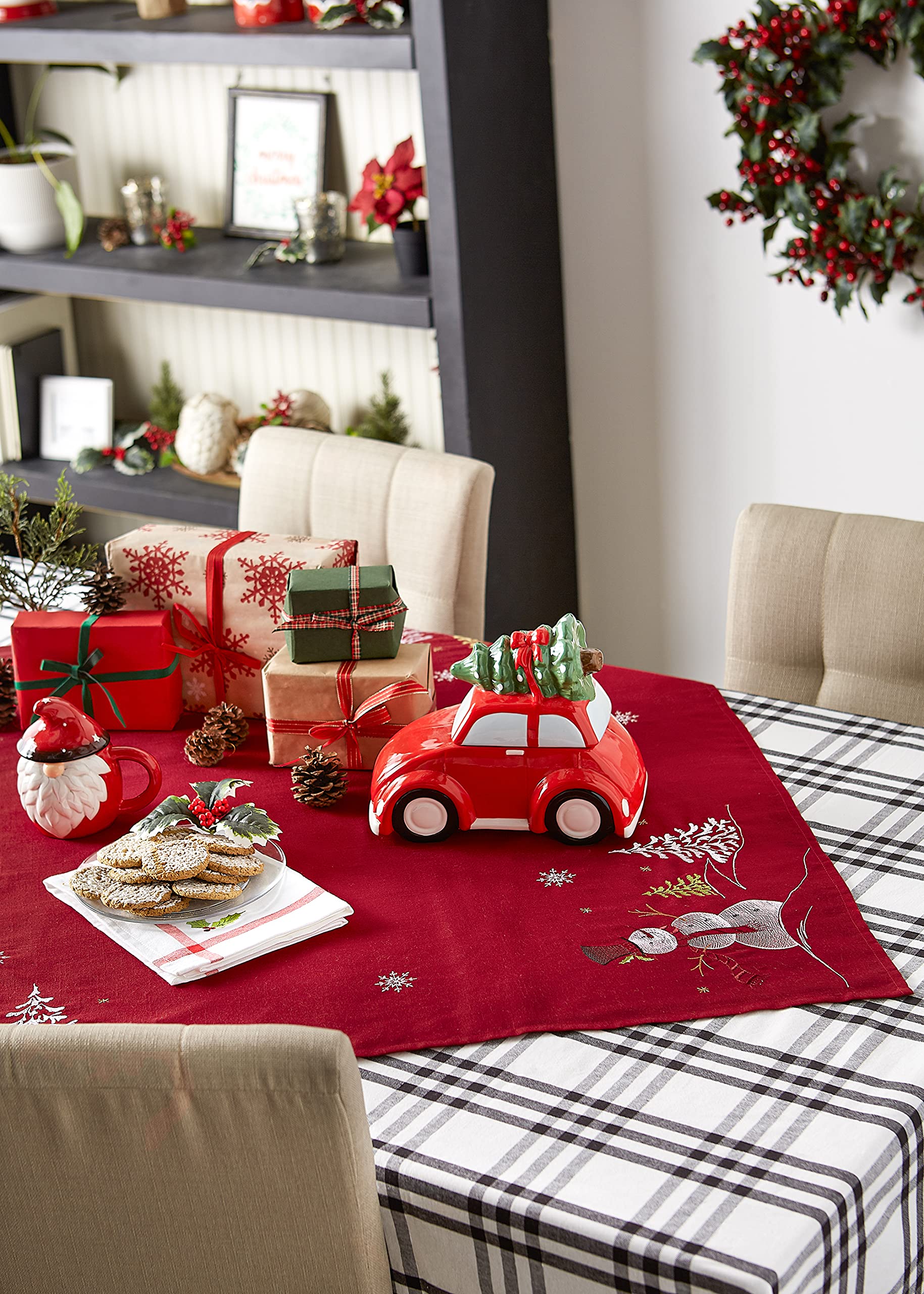 Dii Embroidered Holiday Table D  Cor Collection Christmas Collection, Snowman Table Topper, 40X40