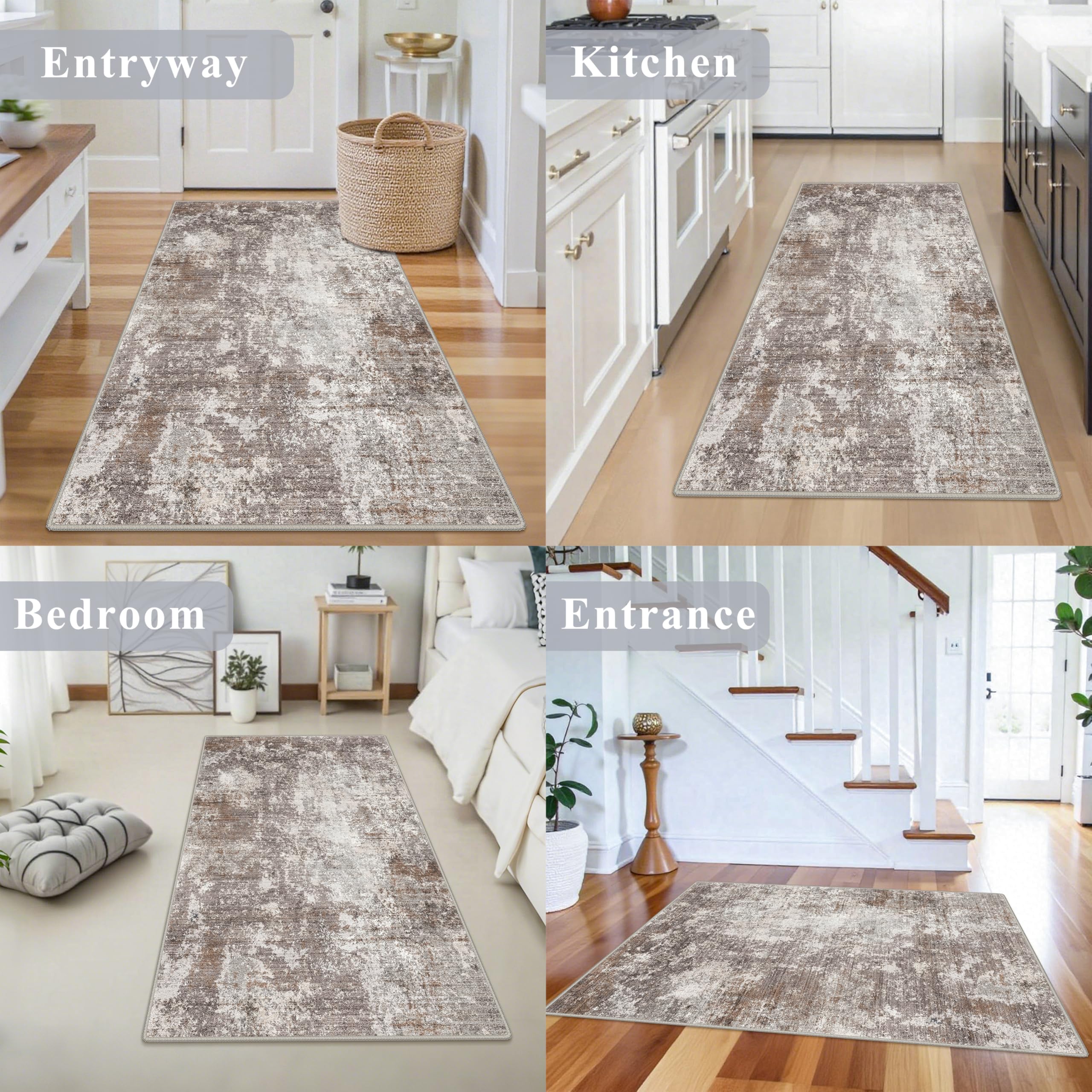 3x5 Washable Entryway Rug - Non-Slip Rubber Backed Small Area Rug for Kitchen, Bedroom, Living Room, Office - Soft Low-Pile Thin