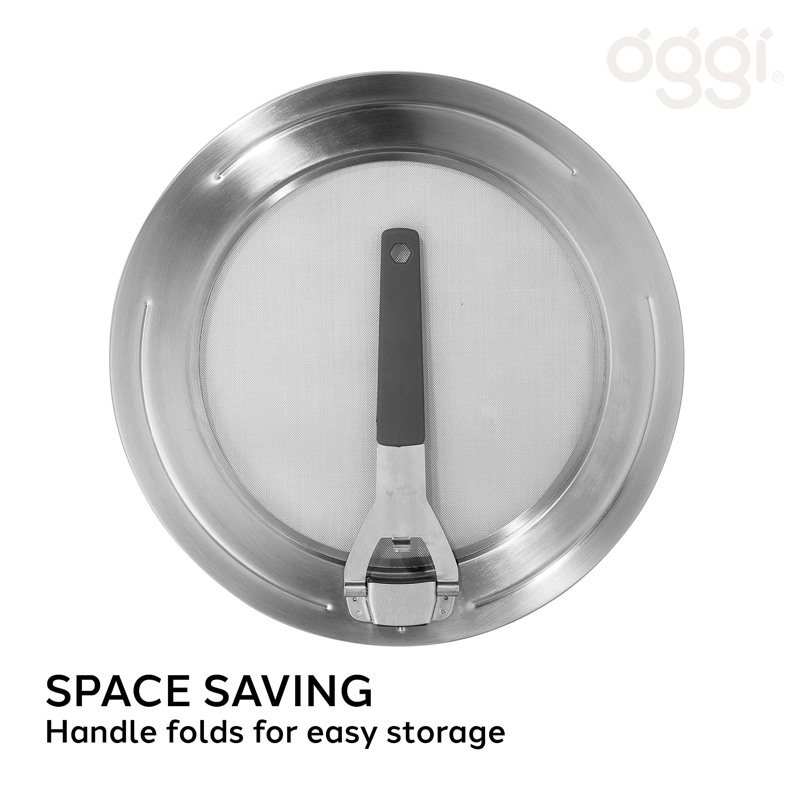 Oggi Stainless Steel Splatter Guard - 12.5'' With Space Saving Folding Handle